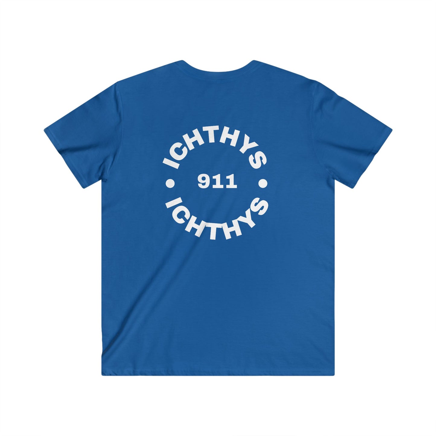Authentic Round Collection - Men's Fitted V-Neck Short Sleeve T - Shirt - Faith-Inspired - Christian Faith - White Font - ICHTHYS 911 -