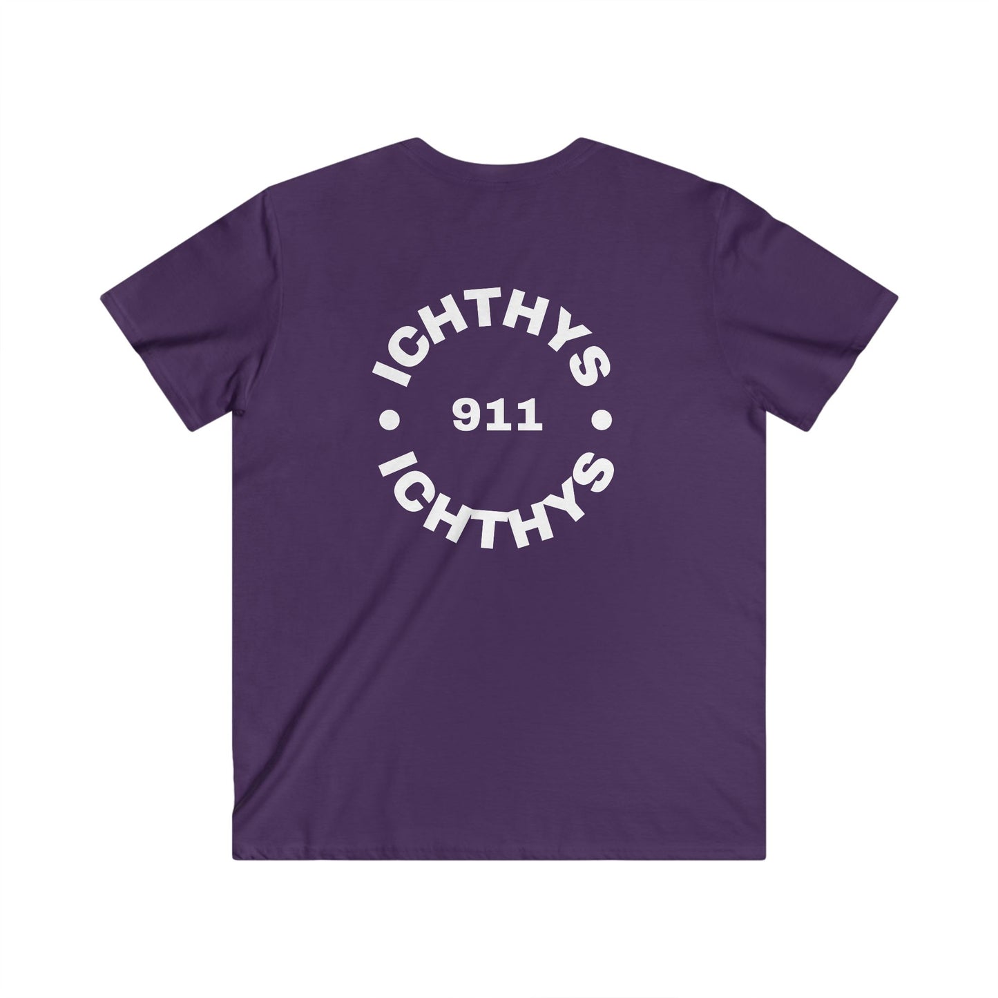 Authentic Round Collection - Men's Fitted V-Neck Short Sleeve T - Shirt - Faith-Inspired - Christian Faith - White Font - ICHTHYS 911 -