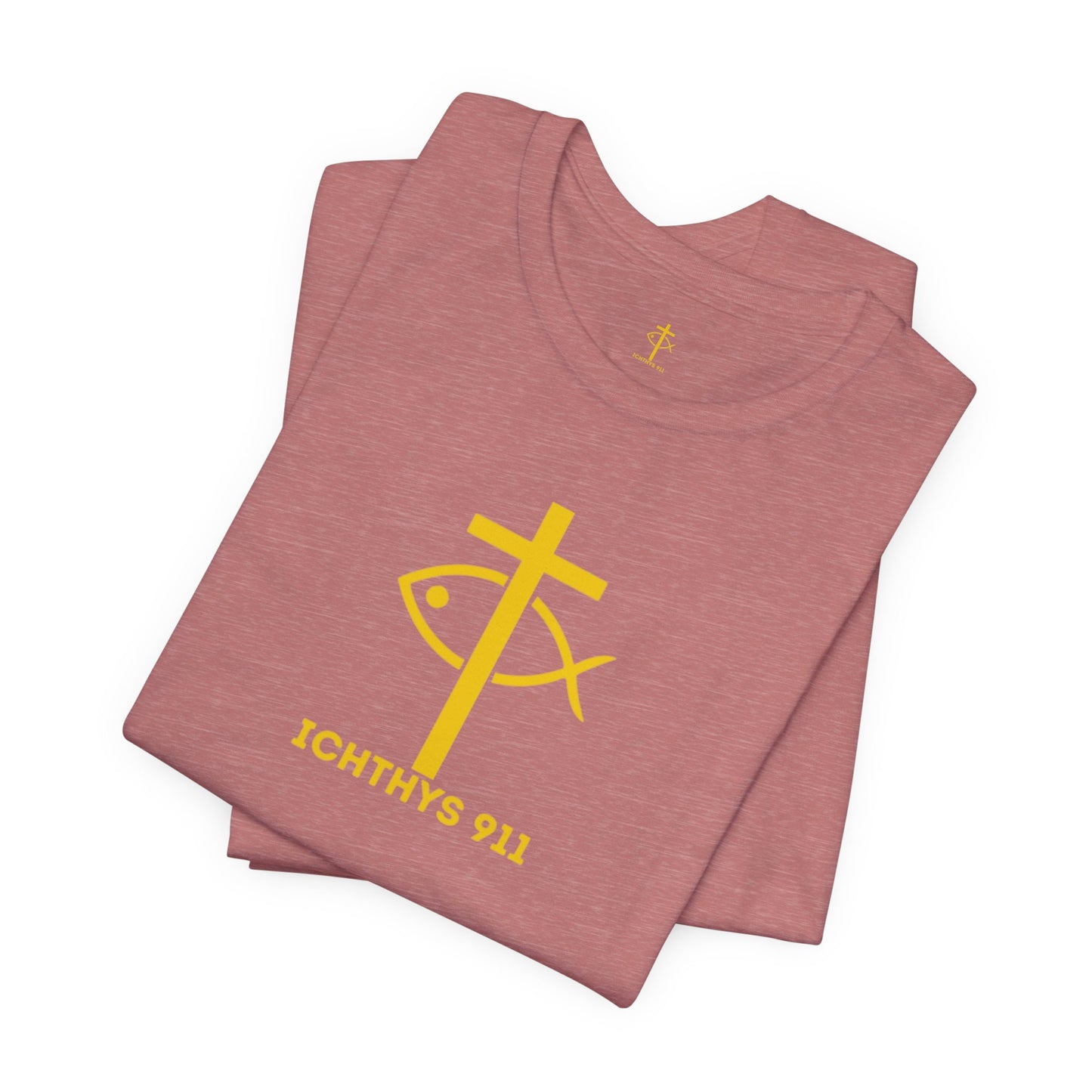 ICHTHYS 911 - "Roll With God Ride With Jesus" - Gold Font - Unisex T- Shirt - Lightweight 100% Cotton - Summer T - Arm Form Fitting - Men T- Shirt - Women T-Shirt - Christian T-Shirt