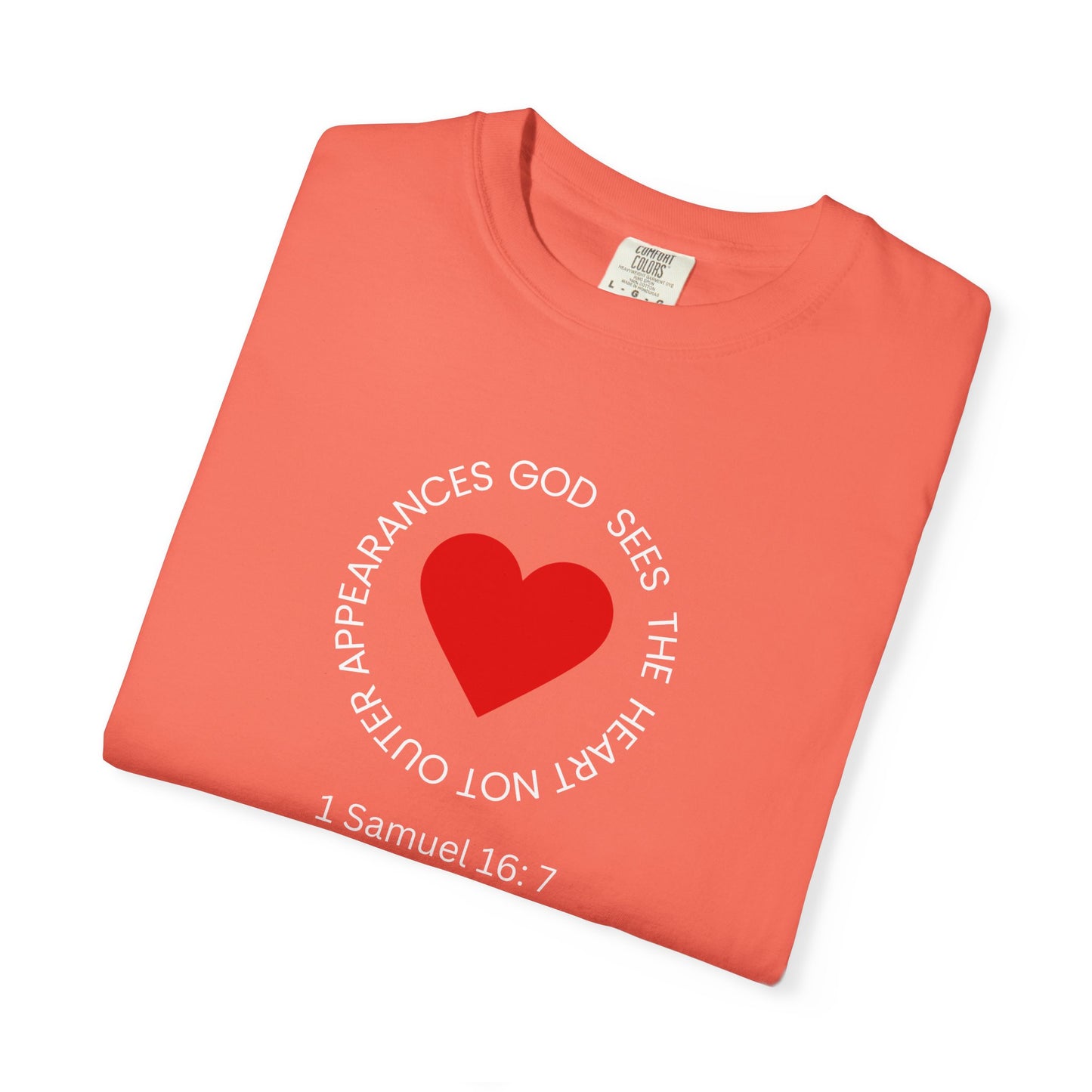 ICHTHYS 911 - "God Sees the Heart" Reverse Design - White Font - Unisex Garment - Dyed T-Shirt - 100% US Cotton - Men T-Shirt - Women T-Shirt - Inspirational Graphic T-Shirt for Everyday Motivation