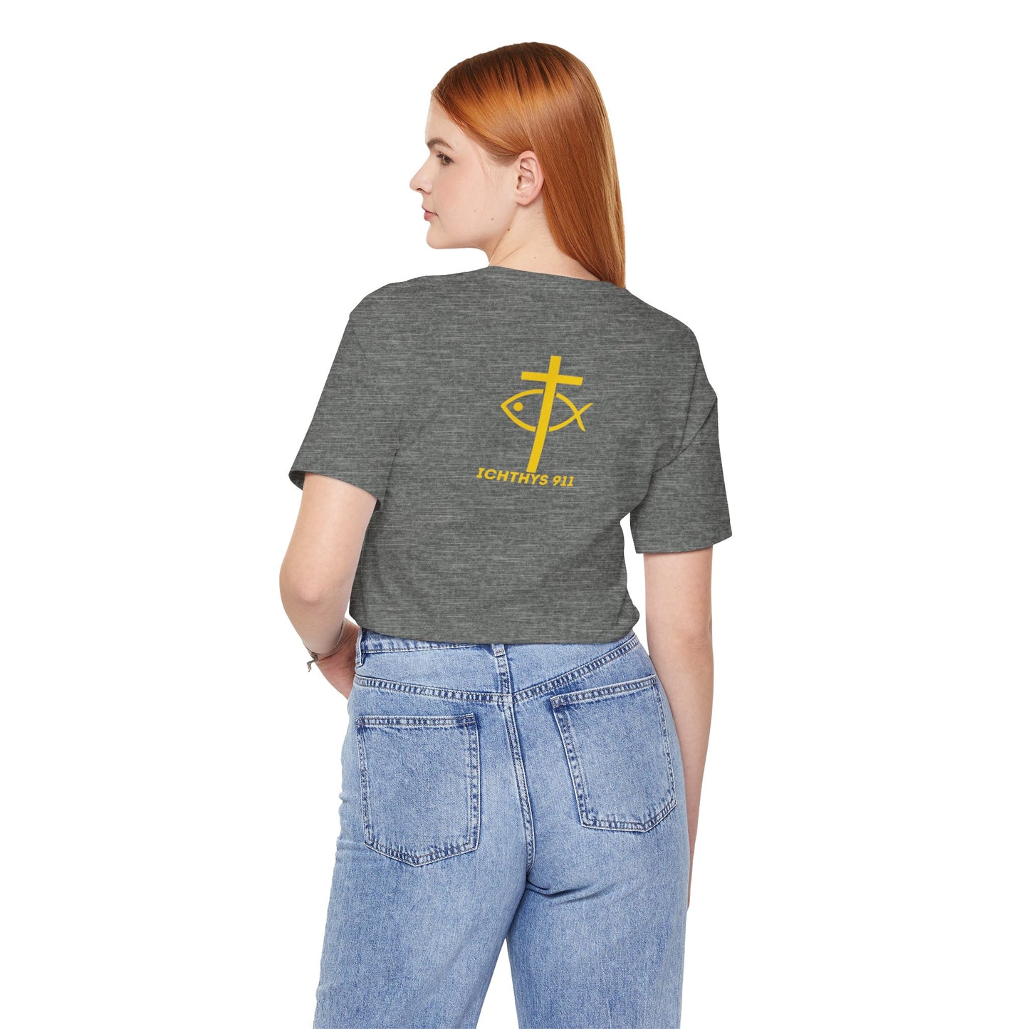 ICHTHYS 911 - "Roll With God Love Like Jesus" - Reverse Design - Unisex T- Shirt - Lightweight 100% Cotton - Summer T - Arm Form Fitting - Men T- Shirt - Women T-Shirt - Christian T-Shirt - Love Like Jesus