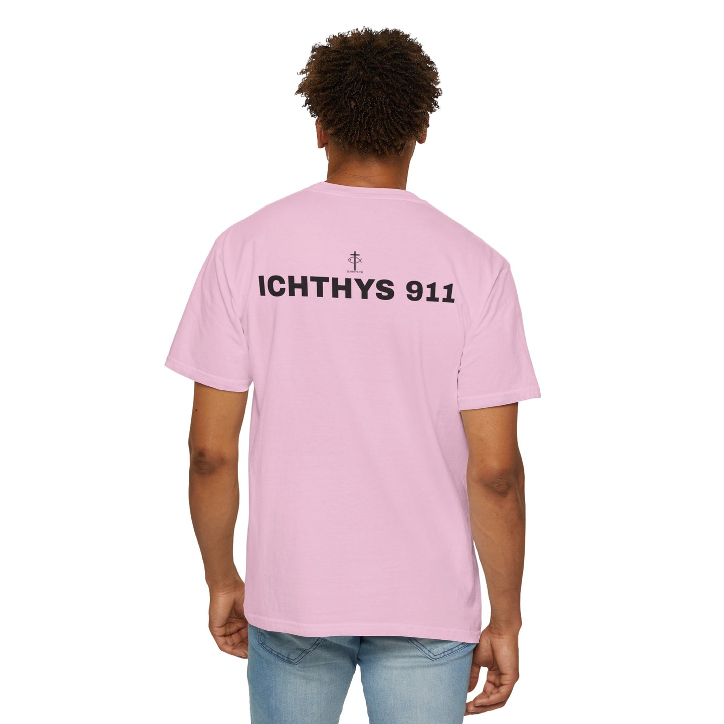 ICHTHYS 911 - Authentic - Christian Streetwear T-Shirt – Jesus Gym & Faith Fashion - Men T-Shirt - Women T-Shirt -Unisex Garment-Dyed T-Shirt Black Font
