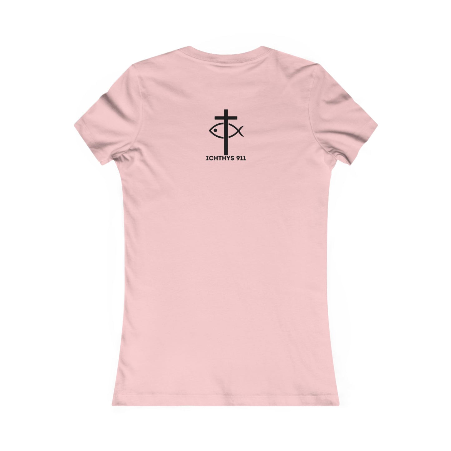 ICHTHYS 911 "Faith Hope Love" Inspirational Women's Favorite Tee - Reverse Design - Love and Positivity Shirt - Slim Fit with Longer Body Length