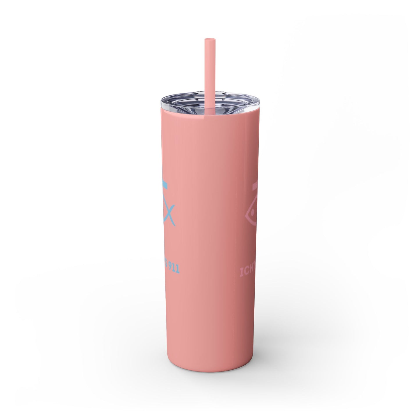 ICHTHYS 911 Pink & Blue Faith-Inspired Skinny Tumbler with Straw - 20oz Baby Shower Drip - Party Favor