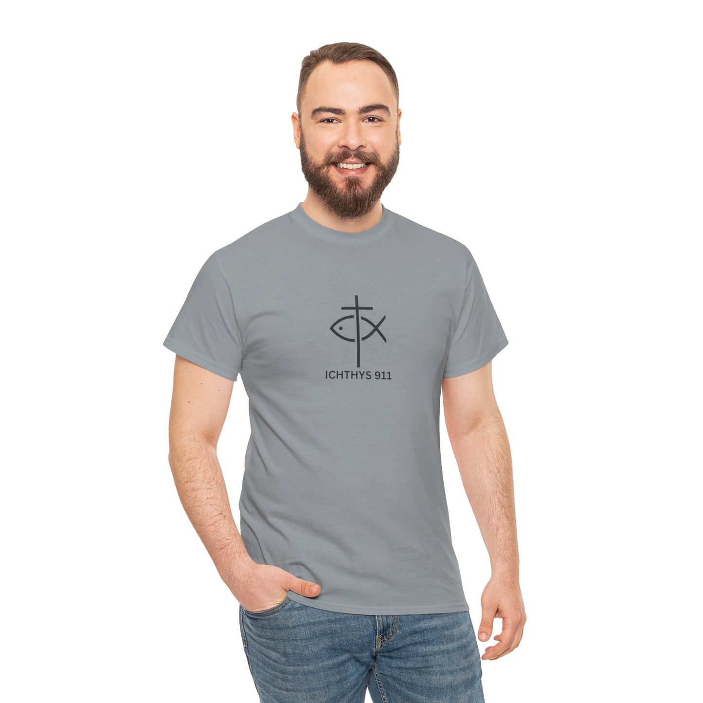 ICHTHYS 911 - "Authentic Design" - Unisex T-Shirt - Heavy Cotton T-Shirt - Jesus Fish - Men's T-Shirt - Women T-Shirt Christian Faith - Unisex Clothing
