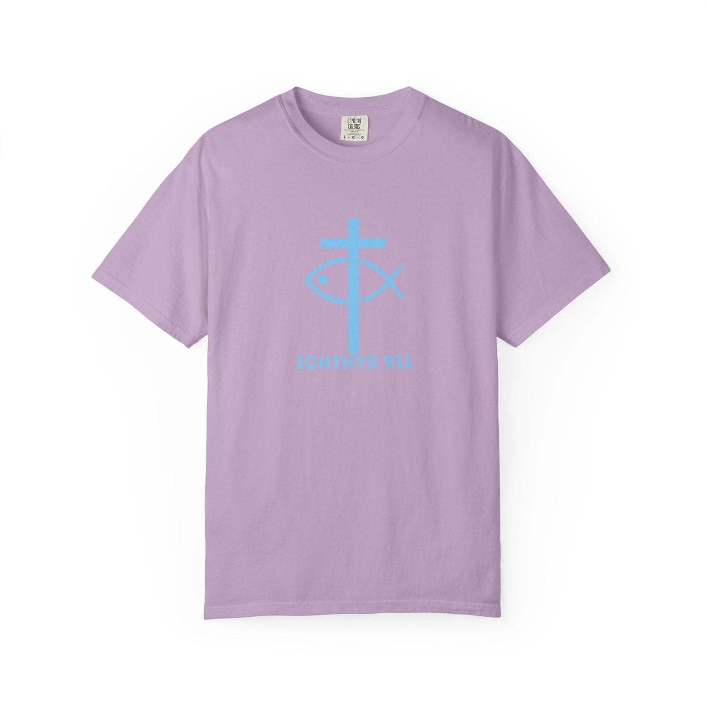ICHTHYS 911 "Strength Through Christ Philippians 4:13" - Blue Font - Unisex Garment Dyed T- Shirt - 100% US Cotton -Men T-Shirt - Women T-Shirt- Christian Activewear - Wear Your Faith
