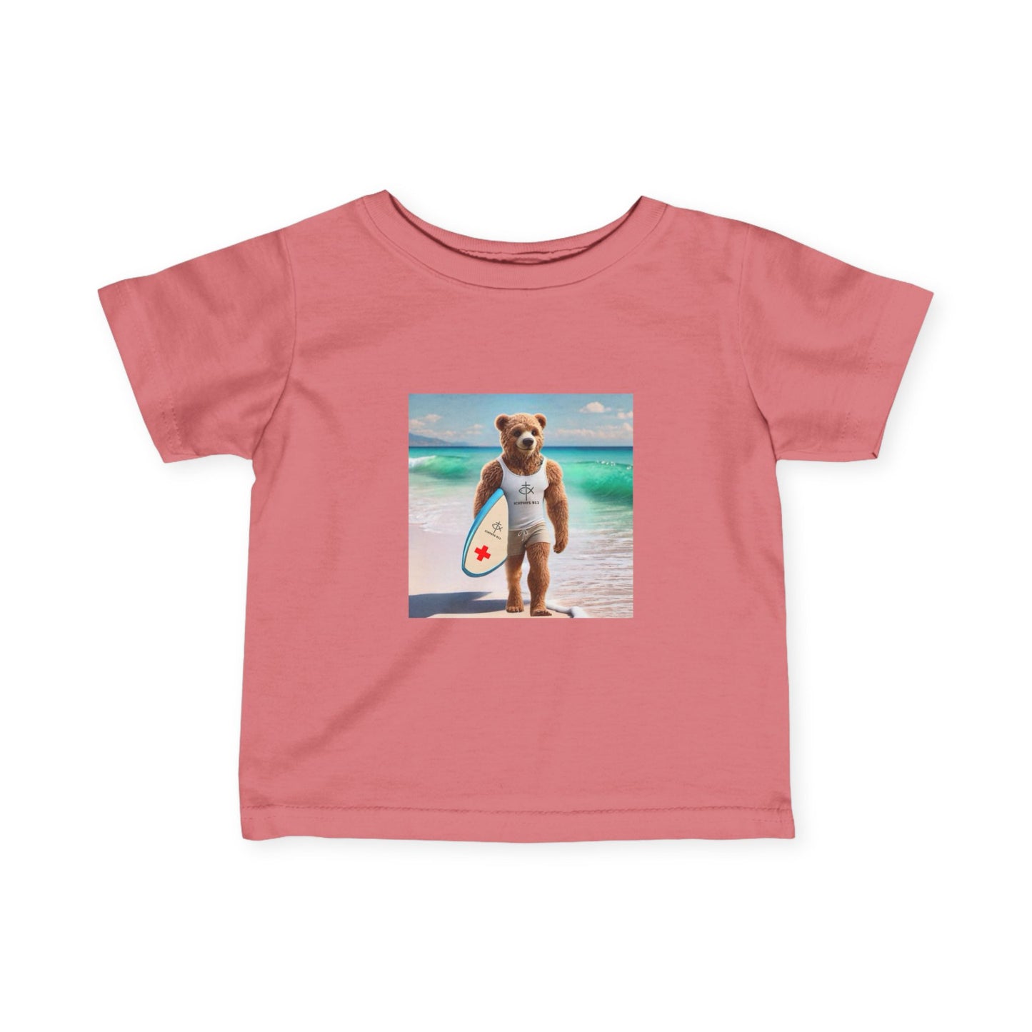 ICHTHYS 911 "Surf Bear" - Cute Surf Bear Infant Tee - Perfect for Beach Days & Summer Fun - Family Matching Shirts - See All Sizes - Adult to Infant-