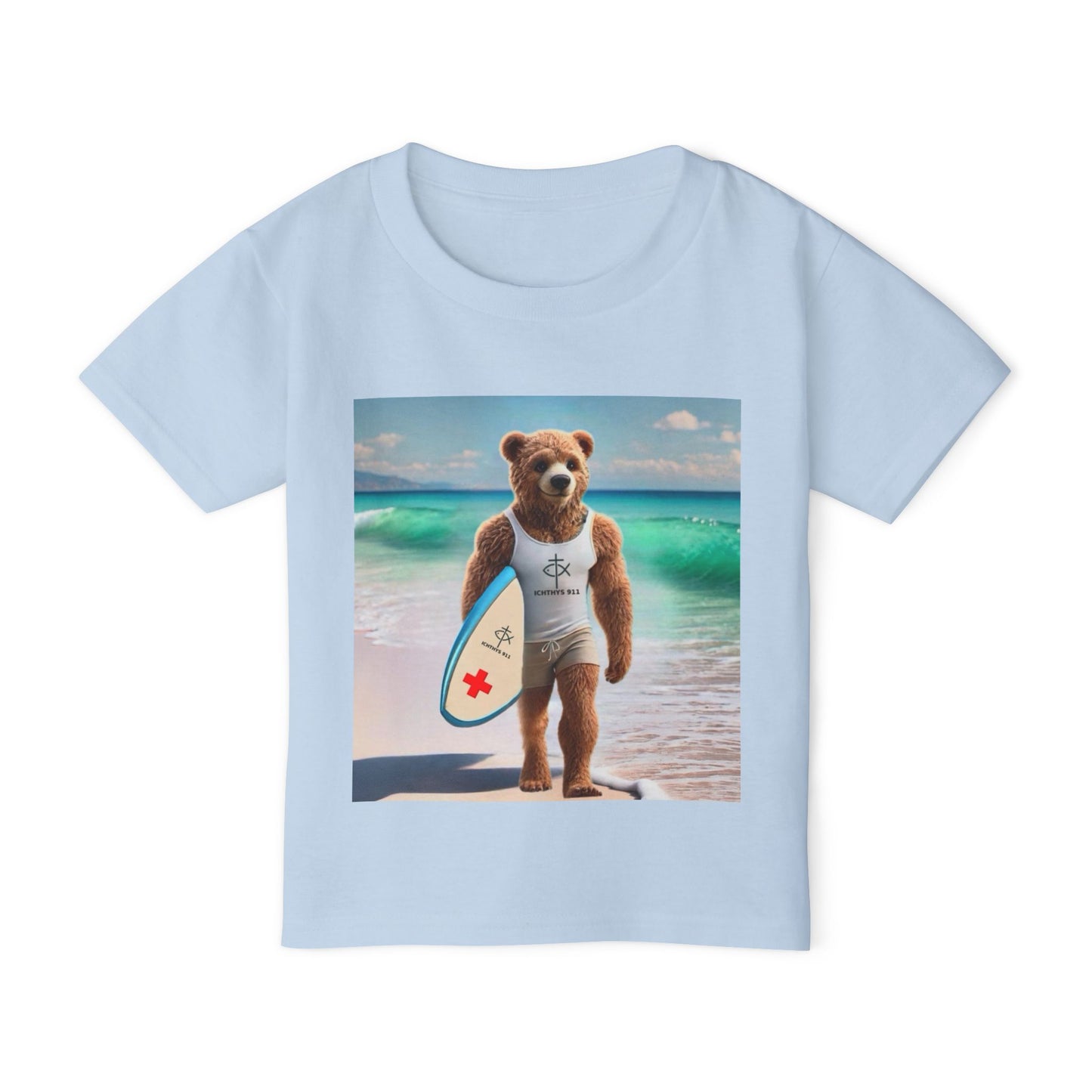 ICHTHYS 911 "Surf Bear" - Toddler T-Shirt - Cool Summer Tee - Match Mom and Dad For Vacation - Family T-Shirt