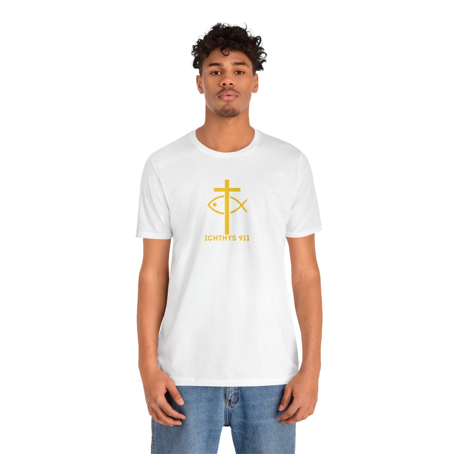 "Roll With God Ride With Jesus" - Gold Font - Unisex T- Shirt - Lightweight 100% Cotton - Summer T - Arm Form Fitting - Men T- Shirt - Women T-Shirt - Christian T-Shirt - ICHTHYS 911