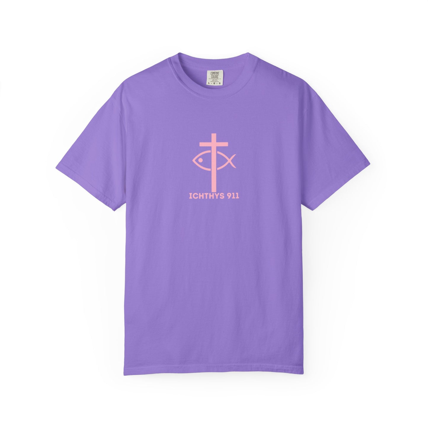 ICHTHYS 911 "Strength Through Christ Philippians 4:13" - Pink Font - Unisex Garment Dyed T-Shirt - 100% US Cotton -Men T-Shirt - Women T-Shirt - Christian Activewear - Wear Your Faith - T-Shirt