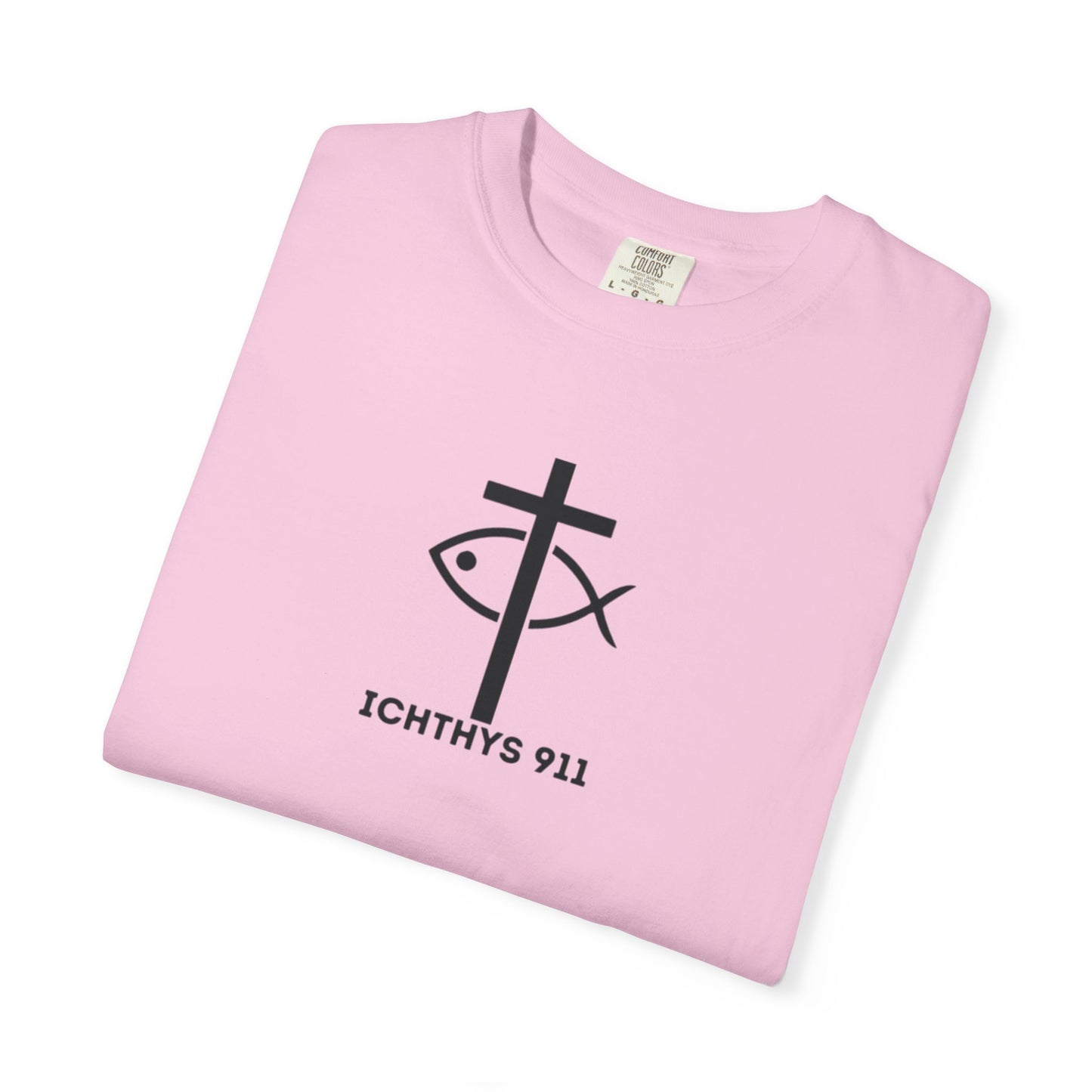 ICHTHYS 911 - Black Font "Faith Driven" - Unisex Garment Dyed T - Shirt - 100% US Cotton -  Men - T - Women T-Shirt - Christian Inspirational Tee - Garment Dyed
