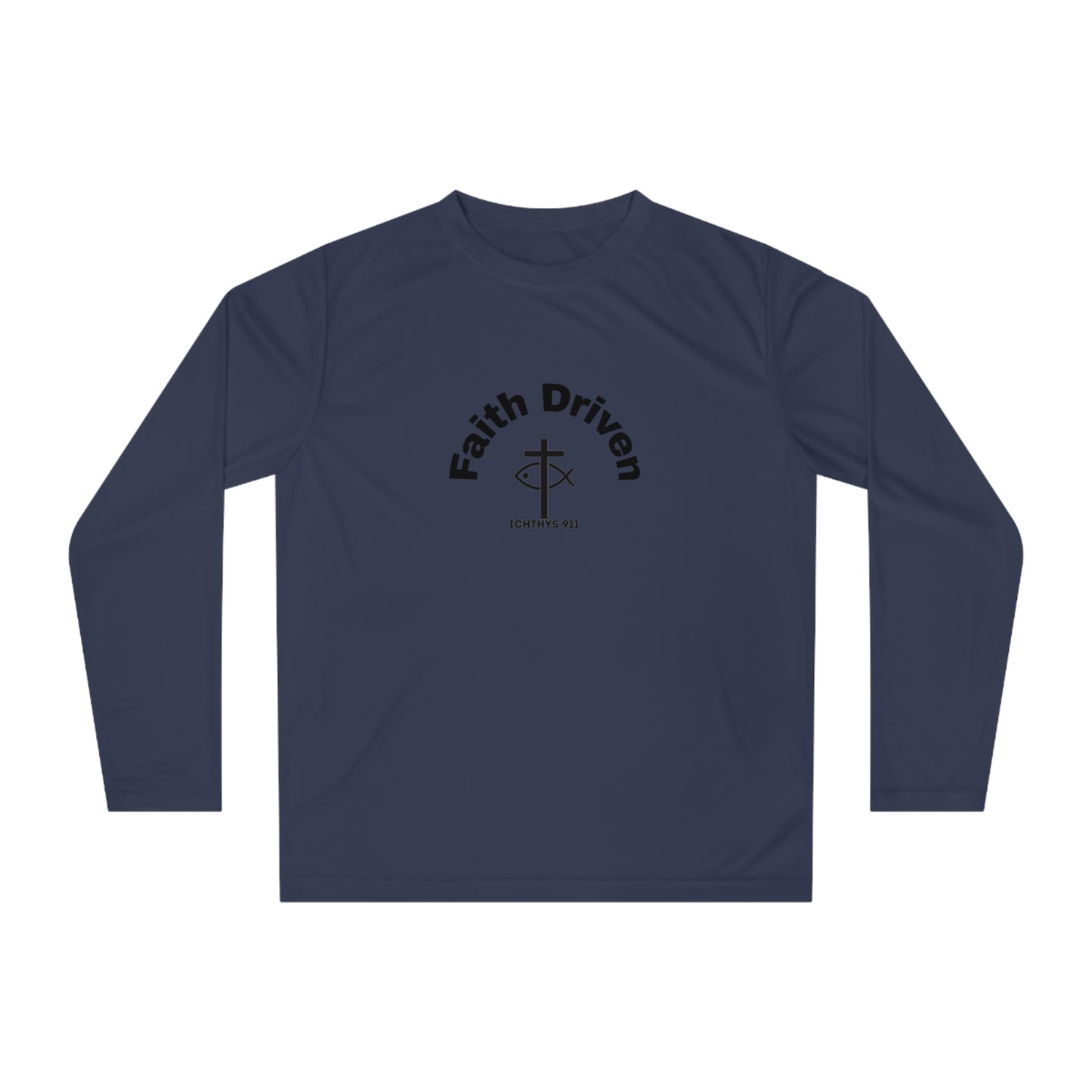 ICHTHYS 911 "Faith Driven" Unisex Performance Long Sleeve Shirt - 100% Moisture-Wicking Poly - UPF30+ Sun Protection - Men Shirt - Women Shirt - Christian Activewear