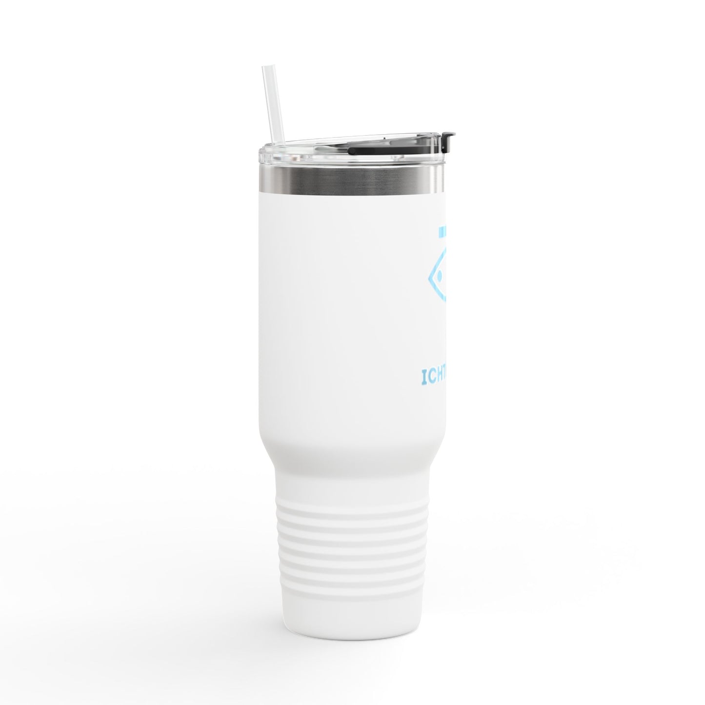 Faith-Inspired Insulated Travel Mug - 40oz with ICHTYS 911 Design