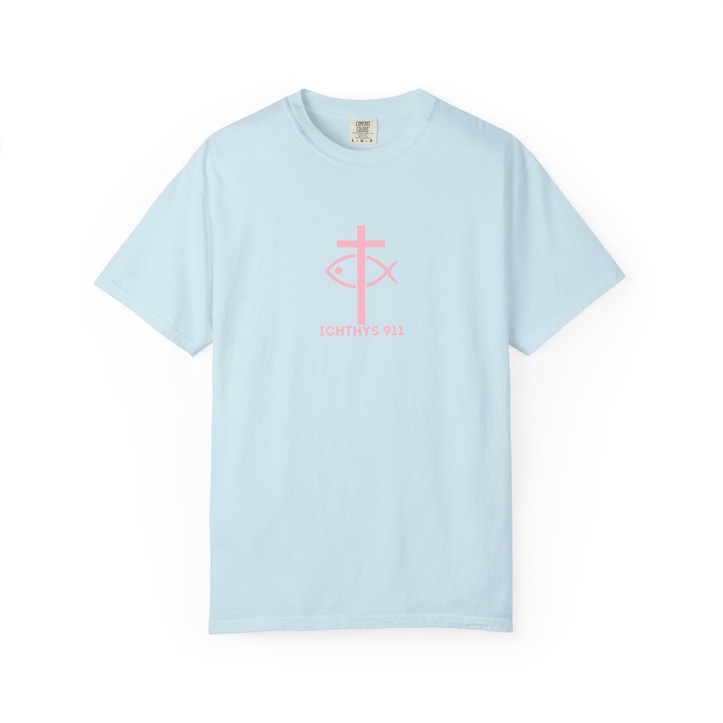 ICHTHYS 911 "Strength Through Christ Philippians 4:13" - Pink Font - Unisex Garment Dyed T-Shirt - 100% US Cotton -Men T-Shirt - Women T-Shirt - Christian Activewear - Wear Your Faith - T-Shirt