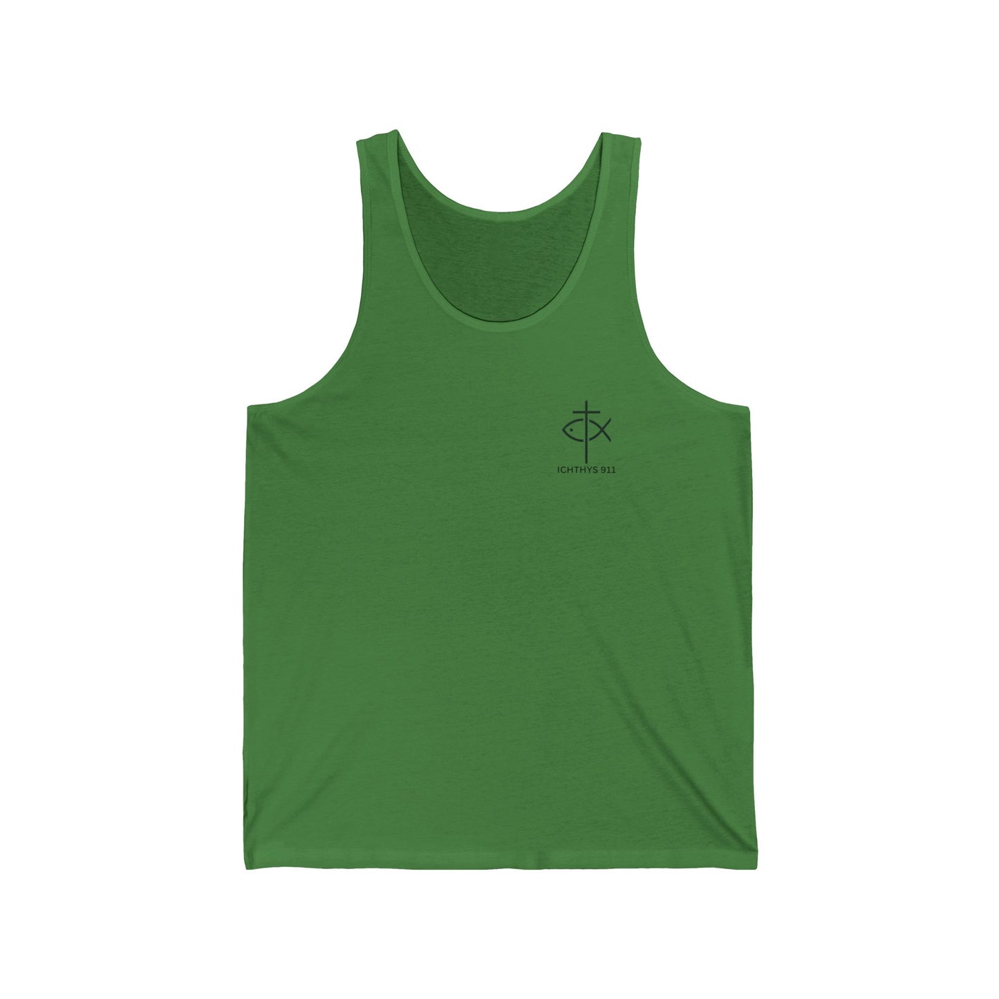 ICHTHYS 911 Badge Collection - Unisex - Jersey Tank - Casual Christian Symbol Graphic Tank Top