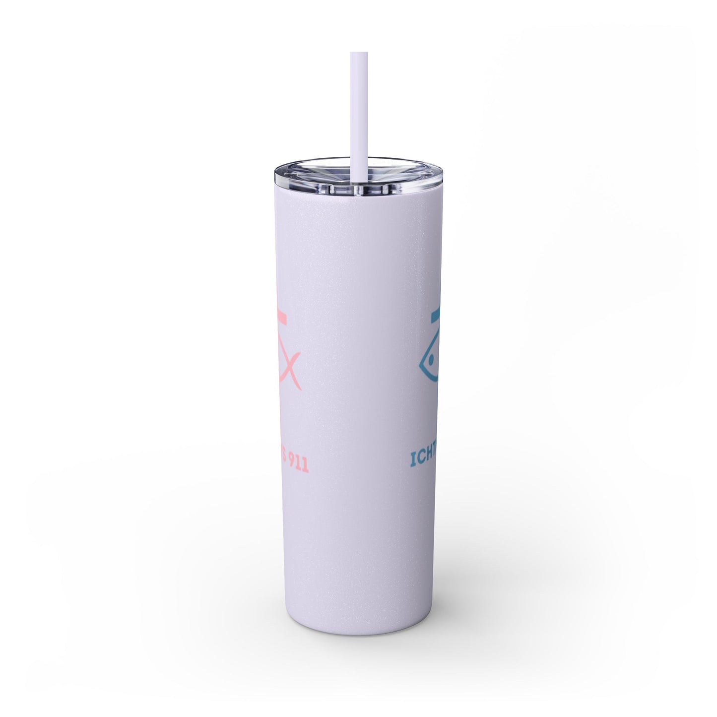 ICHTHYS 911 Pink & Blue Faith-Inspired Skinny Tumbler with Straw - 20oz Baby Shower Drip - Party Favor