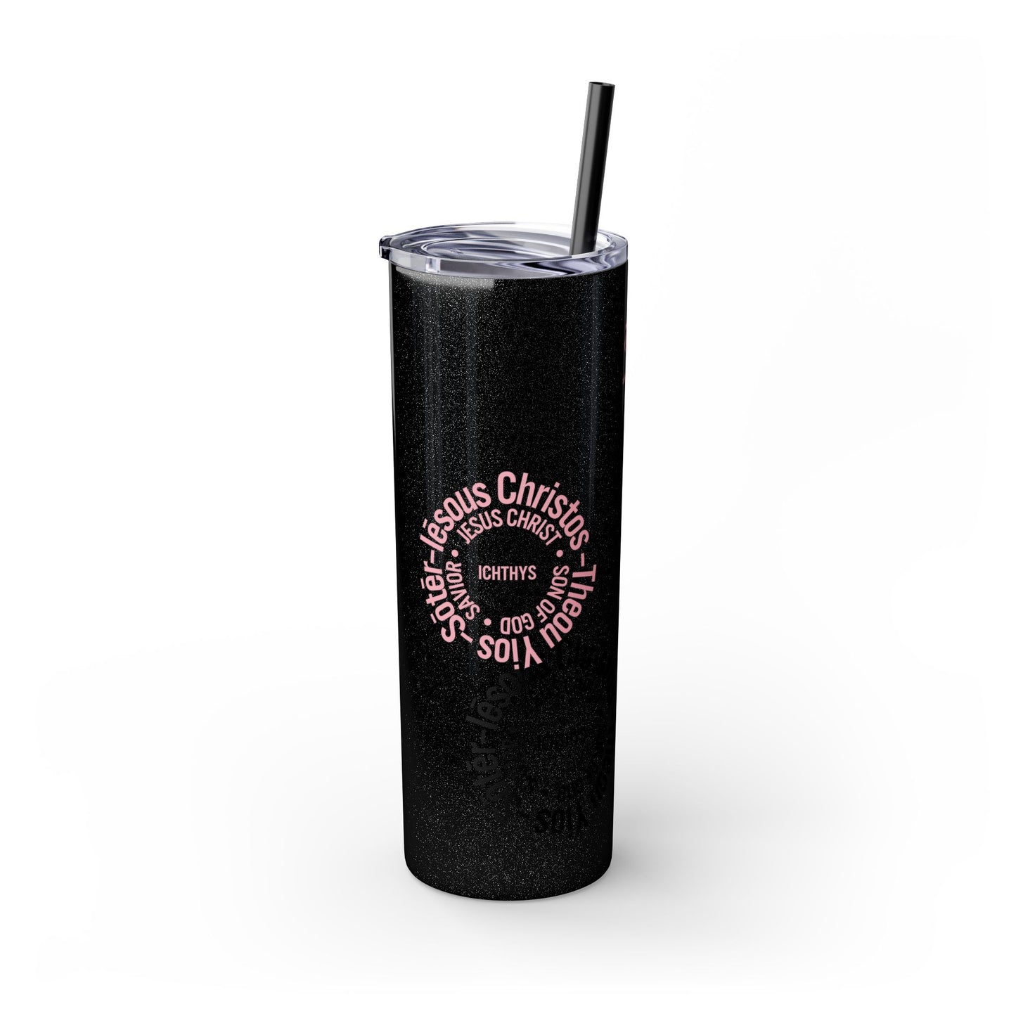 ICHTHYS 911 Black Font - Faith-Inspired Skinny Tumbler with Straw - 20oz - Faith