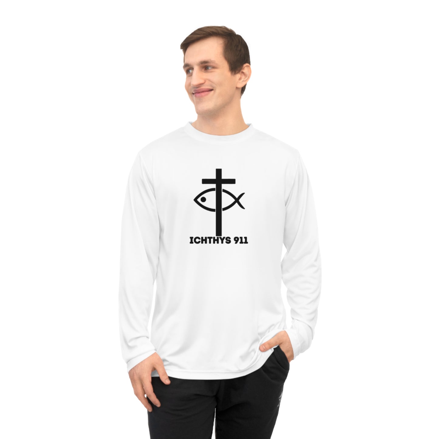 Faith Driven Reverse Unisex Performance Long Sleeve Shirt - ICHTHYS 911 Christian Activewear
