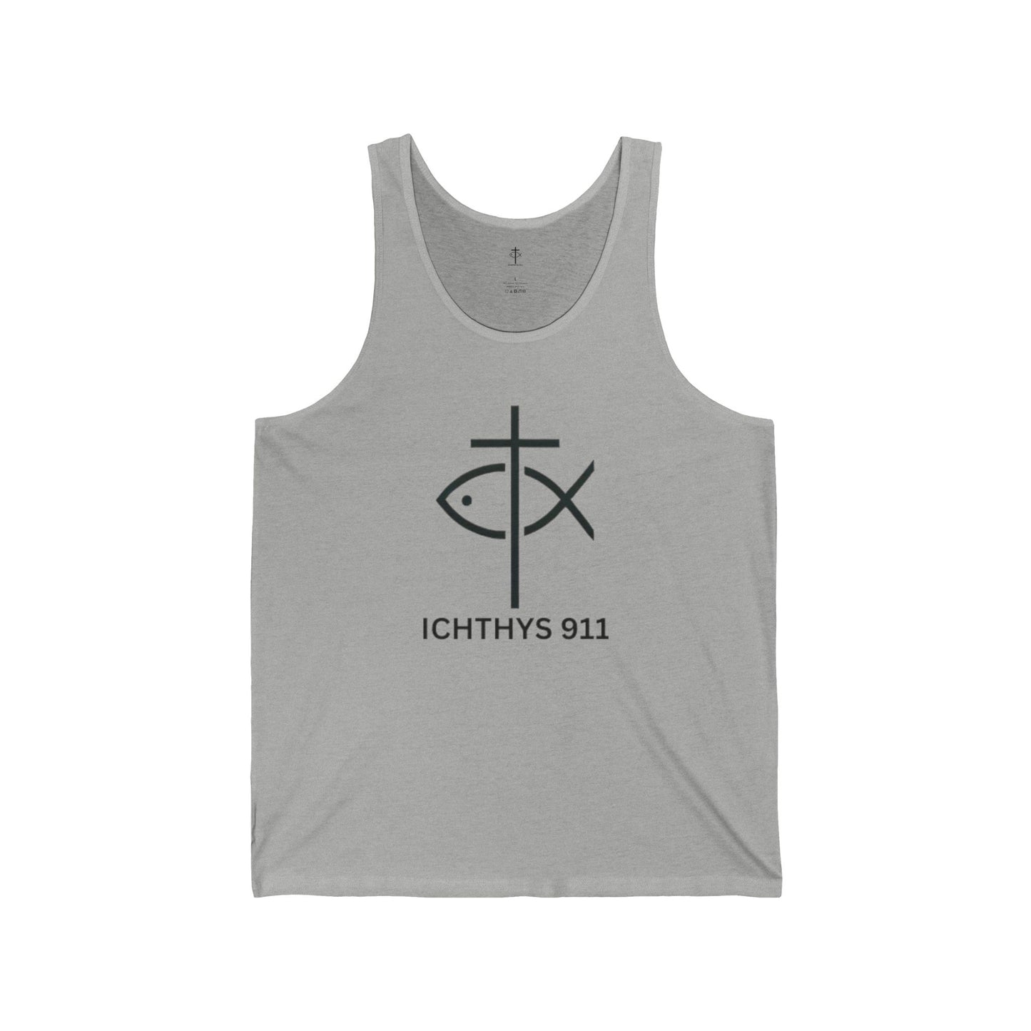 Run With Endurance T-Shirt – Hebrews 12:1 Inspirational Christian Tee - ICHTHYS 911 Unisex Jersey Tank Top - Casual Christian Symbol Graphic Tank Top