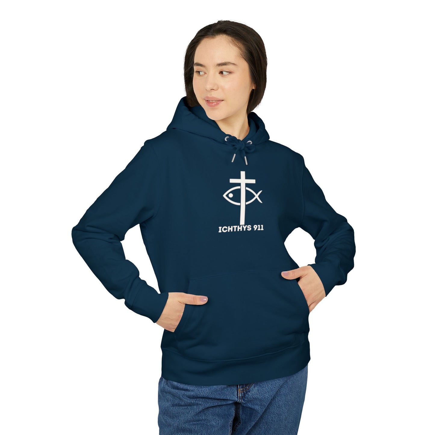 Iēsous Christos, Theou Yios, Sōtēr = Jesus Christ, Son of God, Savior - Unisex - Lightweight Religious Sweatshirt - ICHTHYS 911 - Hoodie - 100% Organic