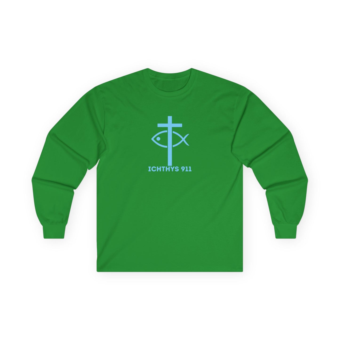 Strength Through Christ Philippians 4:13 - Blue Font - Unisex Shirt - Men - Women - Christian Activewear - Wear Your Faith Long Sleeve Tee - ICHTHYS 911