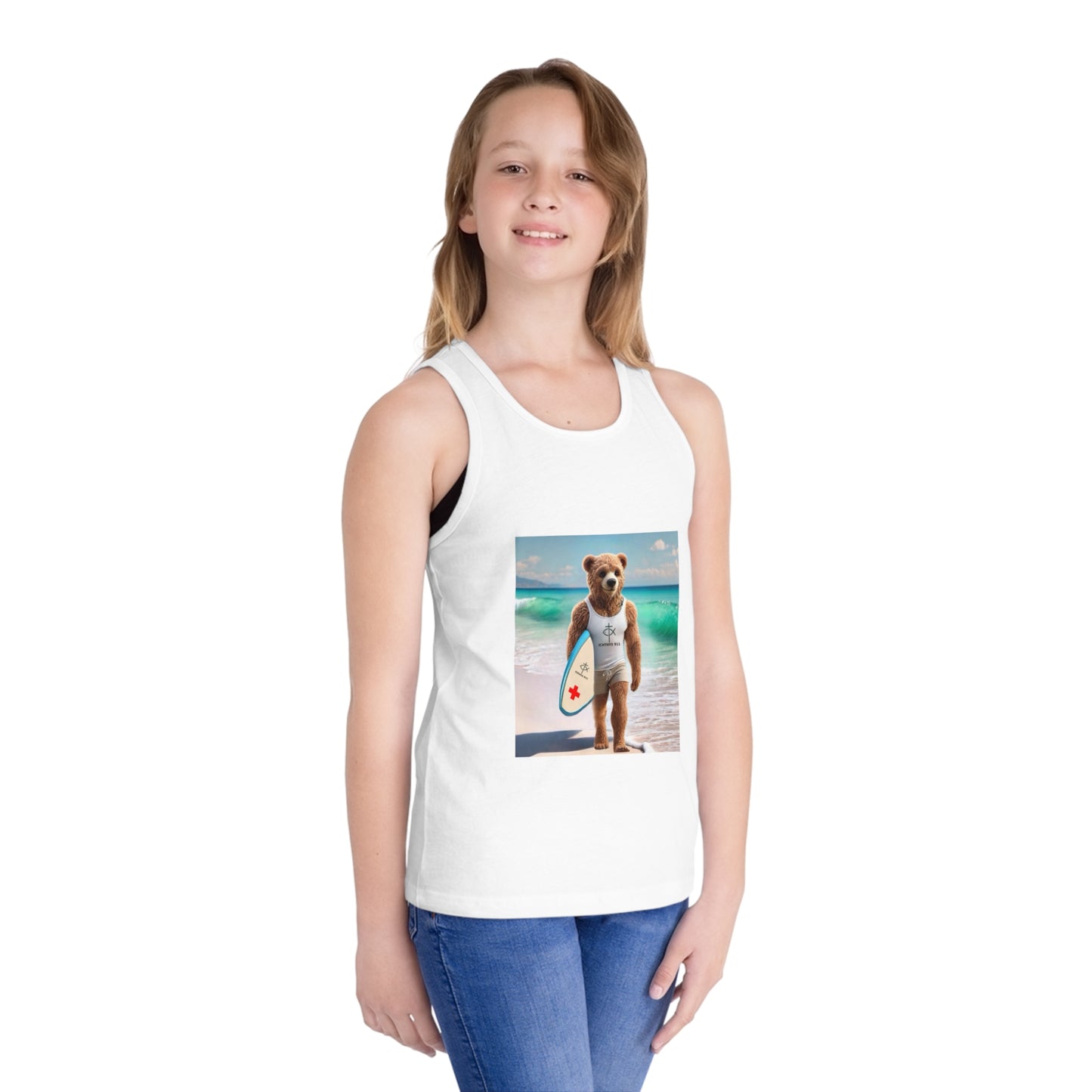 ICHTHYS 911 "Surfing Bear" - Youth Size - Kid's Jersey Tank Top - Fun Summer Attire for Adventures