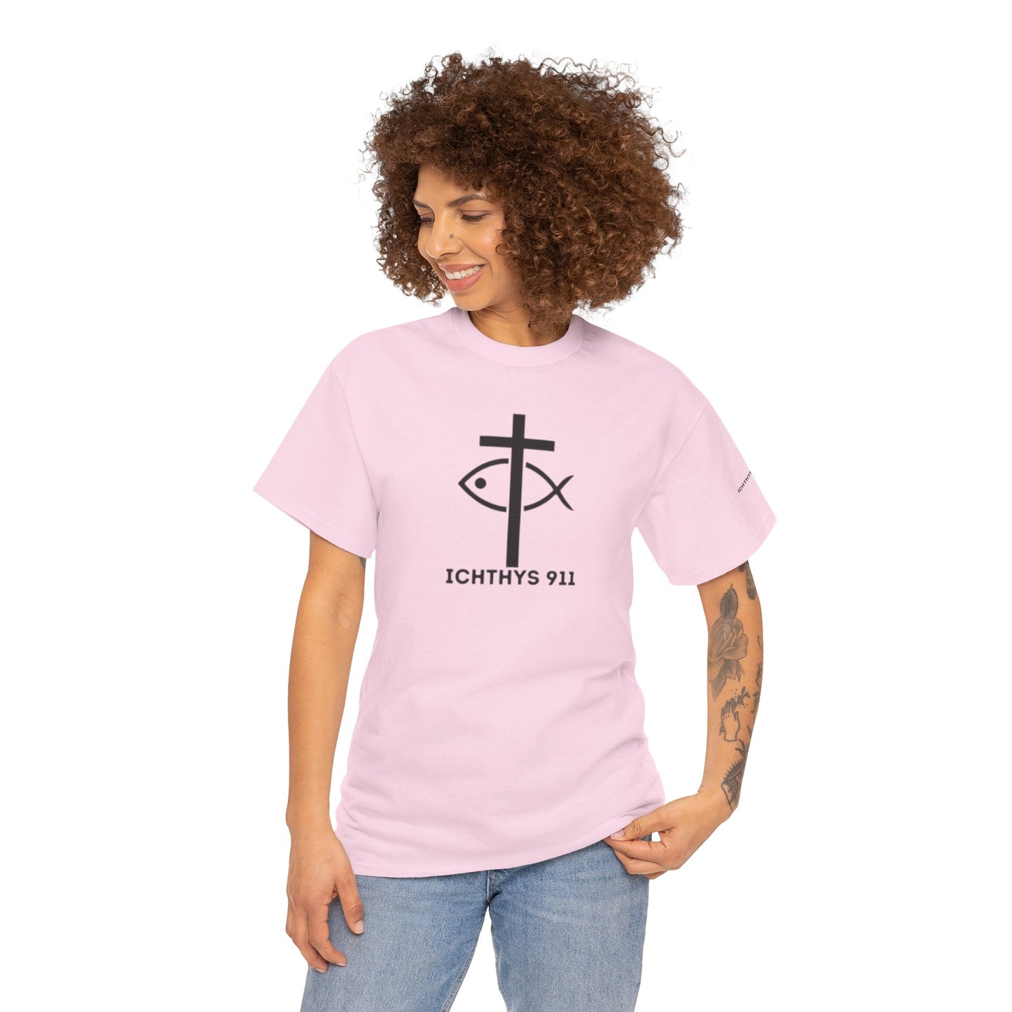 Authentic Design - Unisex T-Shirt - Heavy Cotton T-Shirt - Jesus Fish - Men's T-Shirt - Women T-Shirt Christian Faith - Unisex Clothing - ICHTHYS 911