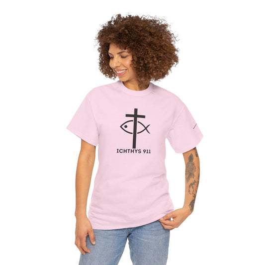 Authentic Design - Unisex T-Shirt - Heavy Cotton T-Shirt - Jesus Fish - Men's T-Shirt - Women T-Shirt Christian Faith - Unisex Clothing - ICHTHYS 911