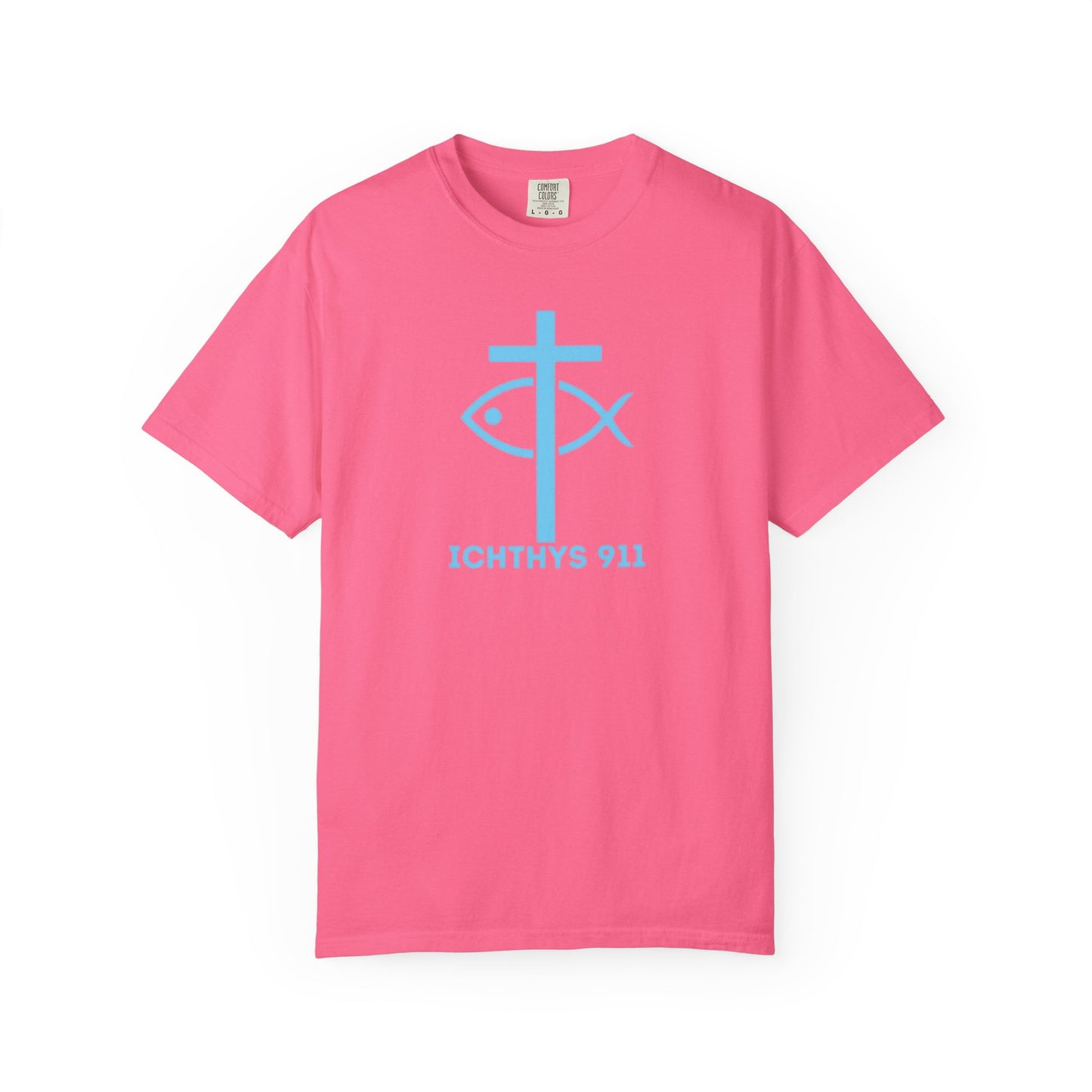 Authentic - Christian Streetwear T-Shirt – Jesus Gym & Faith Fashion, Unisex Garment-Dyed T-Shirt Blue Font - ICHTHYS 911