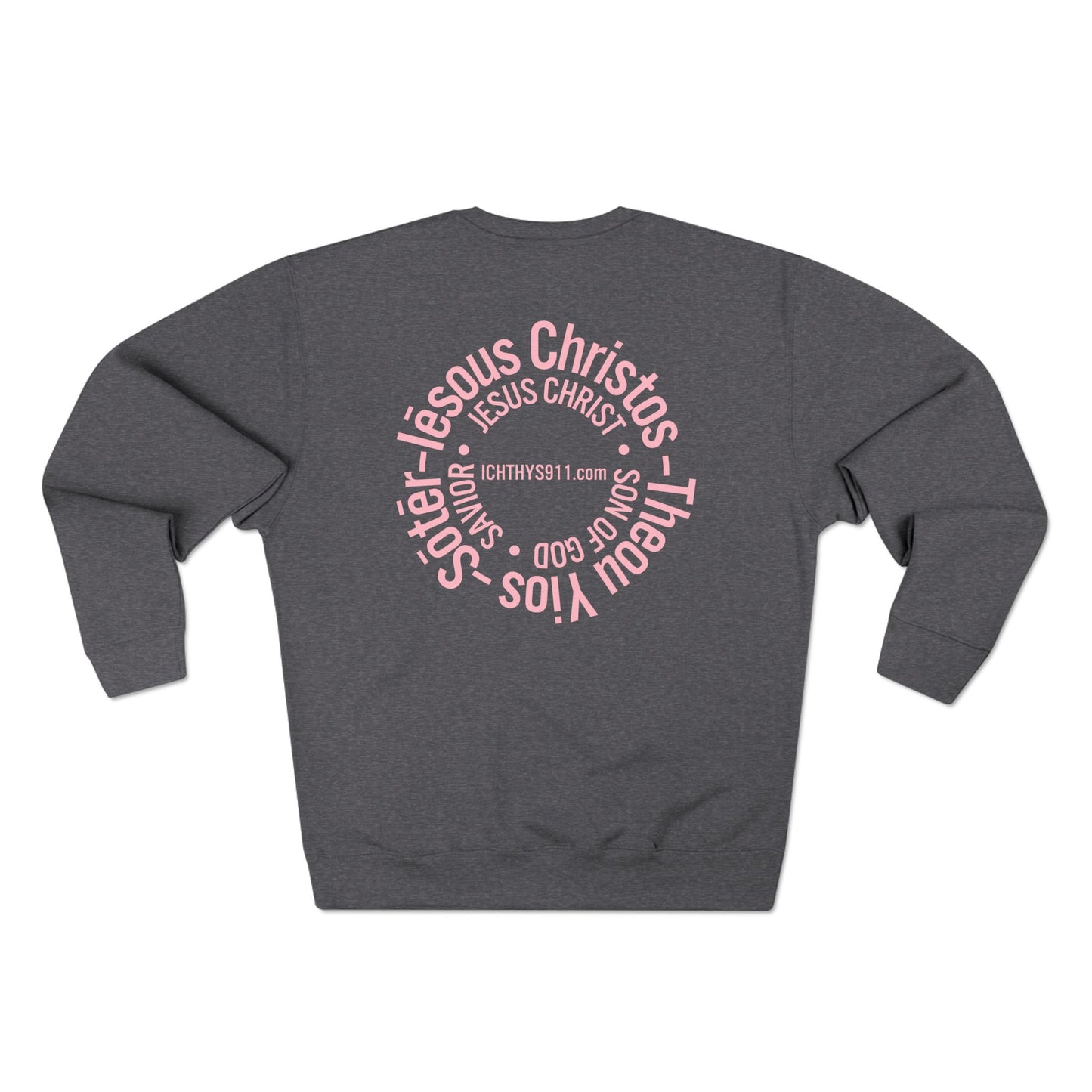 ICHTHYS 911 Minimal Pink Cross Crewneck Sweatshirt — Unisex -