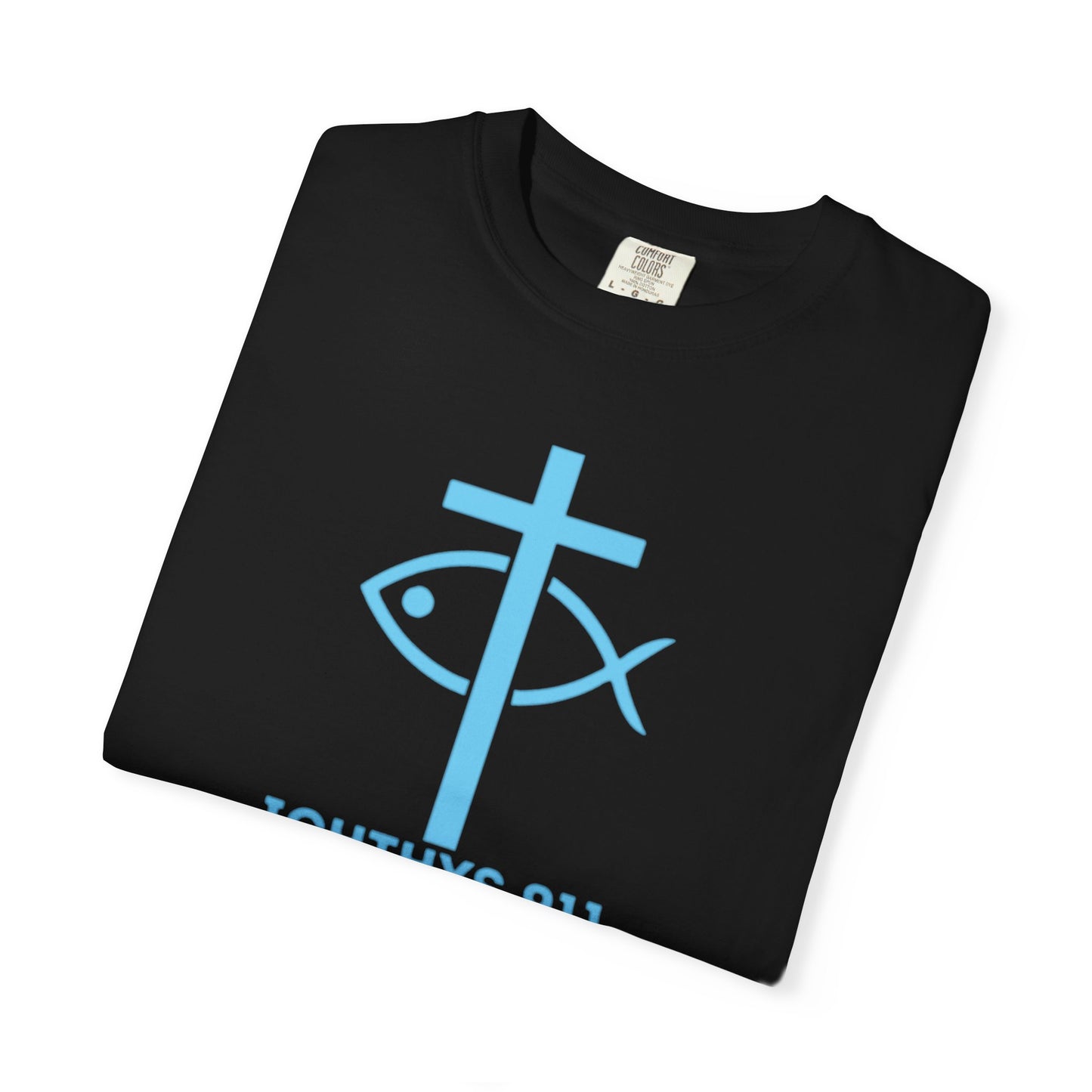 Authentic - Christian Streetwear T-Shirt – Jesus Gym & Faith Fashion, Unisex Garment-Dyed T-Shirt Blue Font - ICHTHYS 911