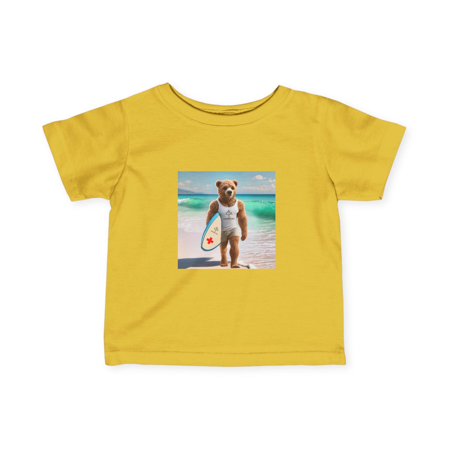 ICHTHYS 911 "Surf Bear" - Cute Surf Bear Infant Tee - Perfect for Beach Days & Summer Fun - Family Matching Shirts - See All Sizes - Adult to Infant-