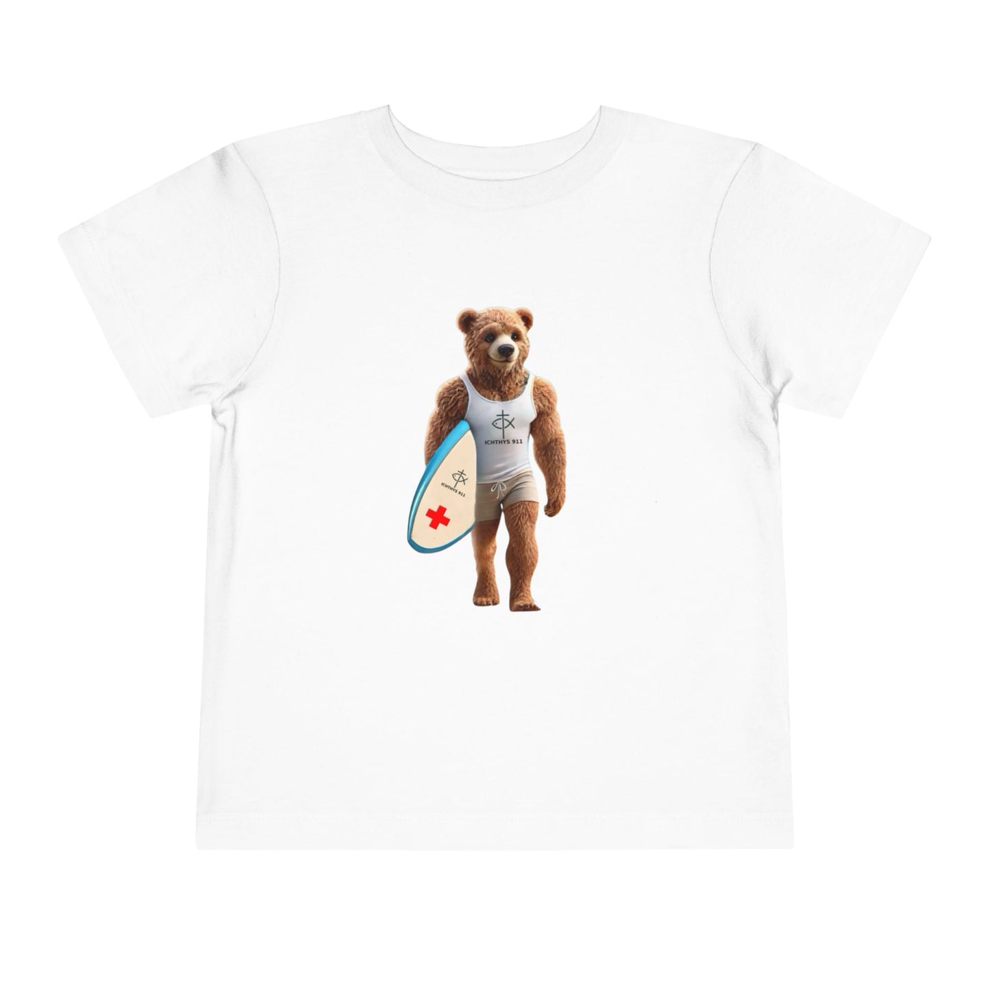 Surfing Bear Toddler Tee - Fun Kids Short Sleeve T-Shirt - ICHTYHS 911
