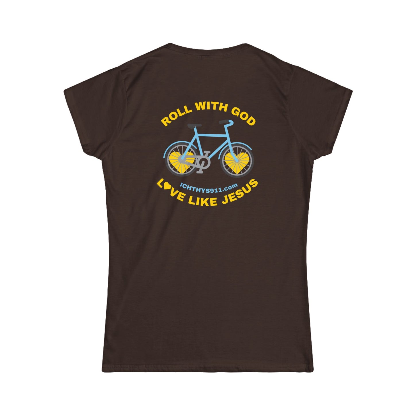 ICHTHYS 911 - "Roll With God Love Like Jesus" Faith-Inspired Women's Tee - Summer Light T-Shirt - Wear Your Faith - Softstyle Tee