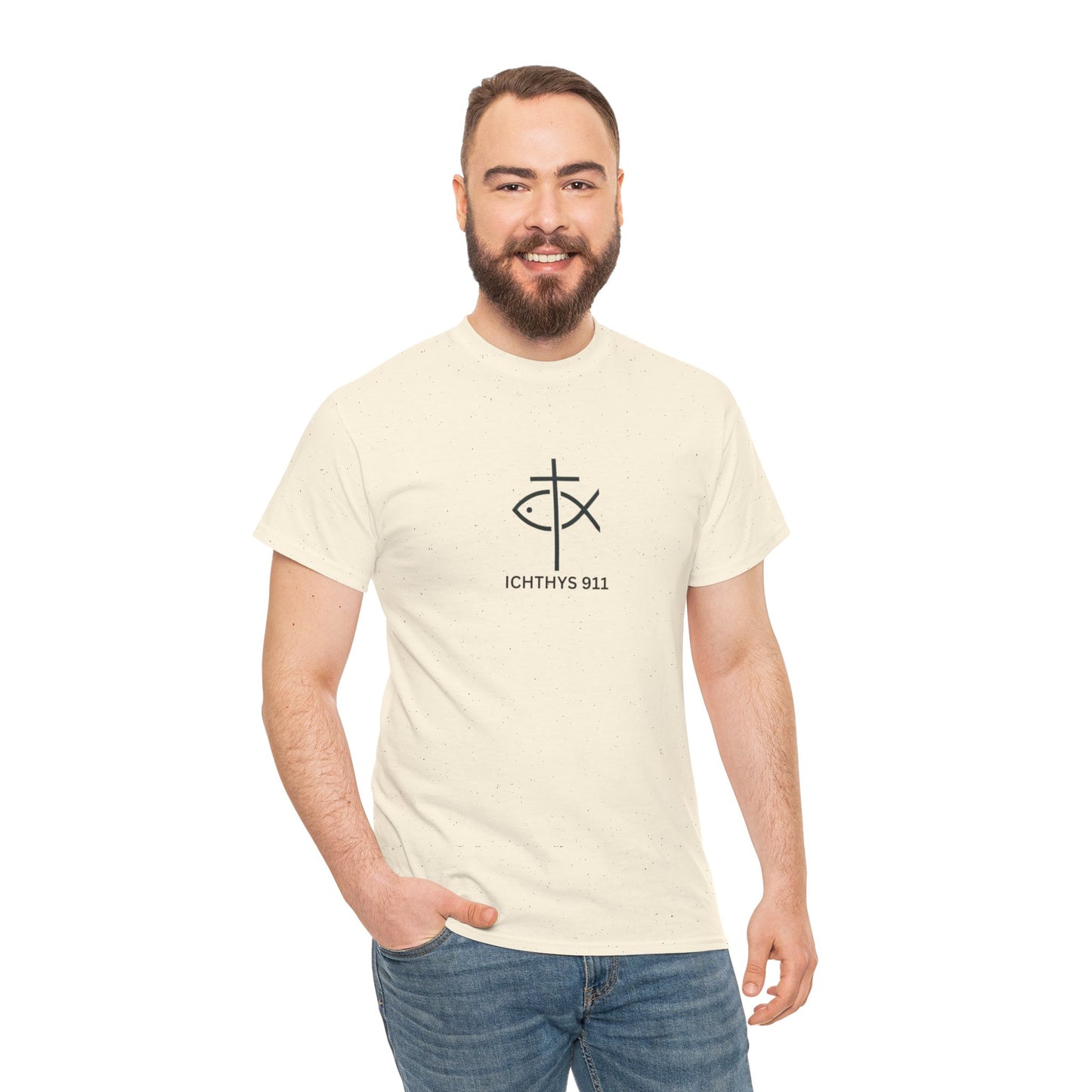 ICHTHYS 911 - "Authentic Design" - Unisex T-Shirt - Heavy Cotton T-Shirt - Jesus Fish - Men's T-Shirt - Women T-Shirt Christian Faith - Unisex Clothing