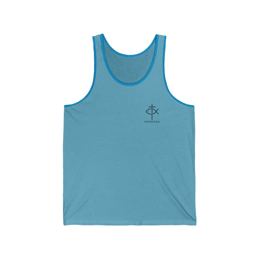 ICHTHYS 911 Badge Collection - Unisex - Jersey Tank - Casual Christian Symbol Graphic Tank Top