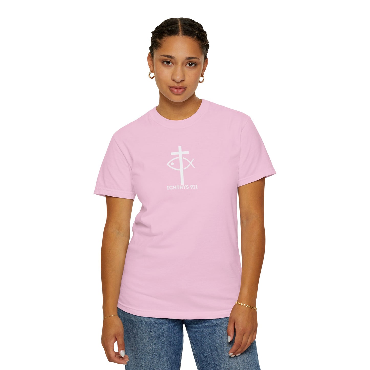 ICHTHYS 911 - White Font "Authentic" - Unisex - Men T-Shirt - Women T-Shirt - Christian Streetwear T-Shirt - Jesus Gym & Faith Fashion, Unisex Garment-Dyed T-Shirt