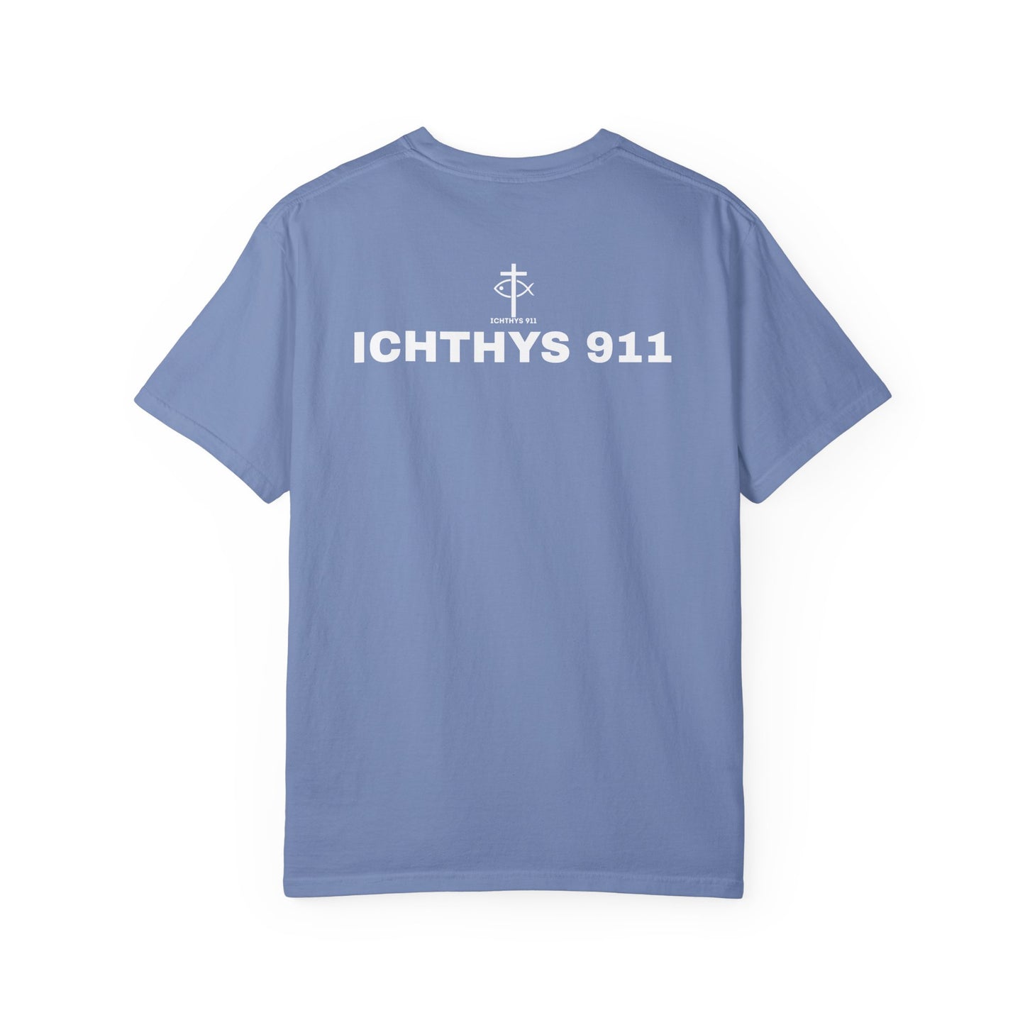 ICHTHYS 911 - White Font "Authentic" - Christian Streetwear T-Shirt – Unisex - Women T-Shirt - Men T-Shirt - Jesus Gym & Faith Fashion, Unisex Garment-Dyed T-Shirt