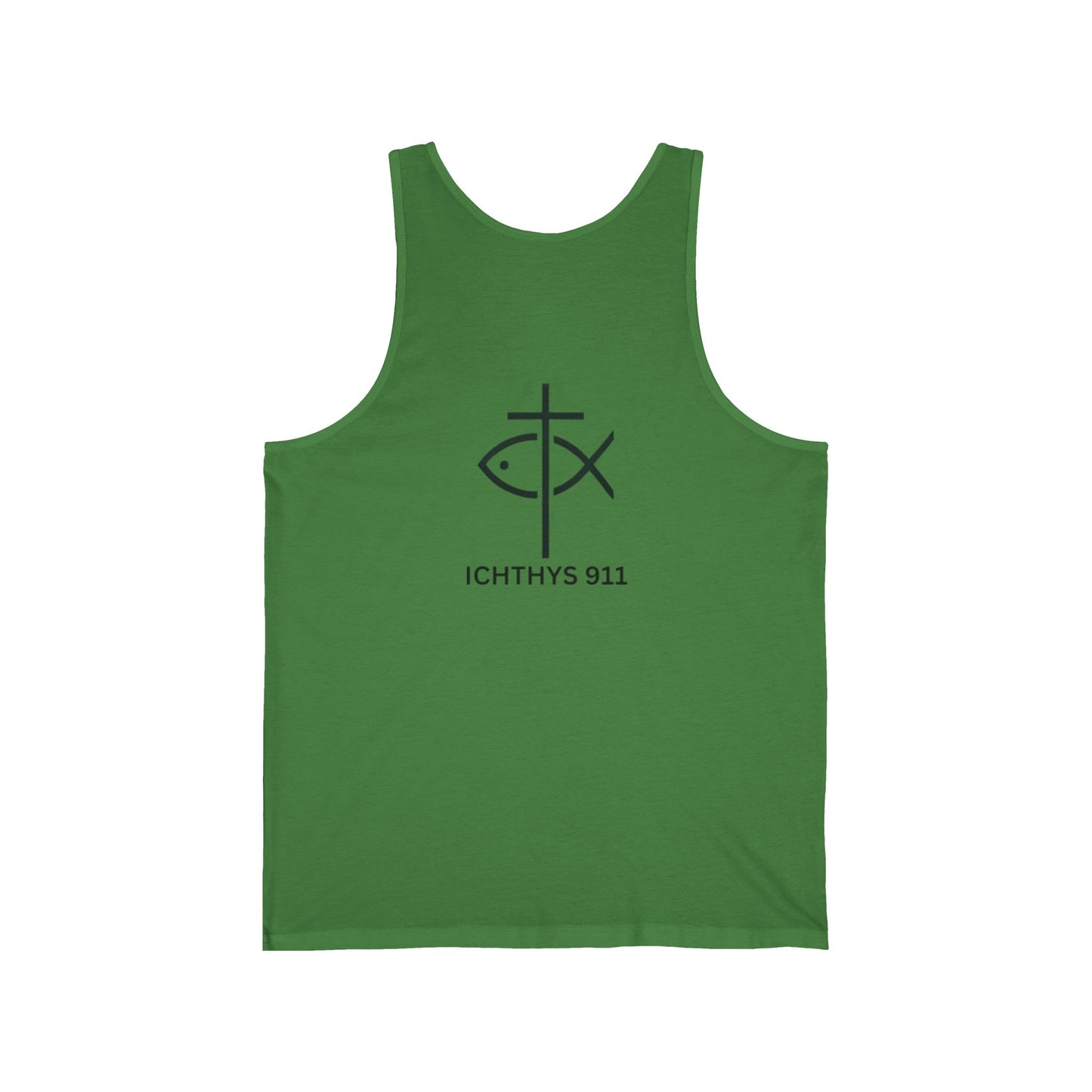 ICHTHYS 911 Badge Collection - Unisex - Jersey Tank - Casual Christian Symbol Graphic Tank Top