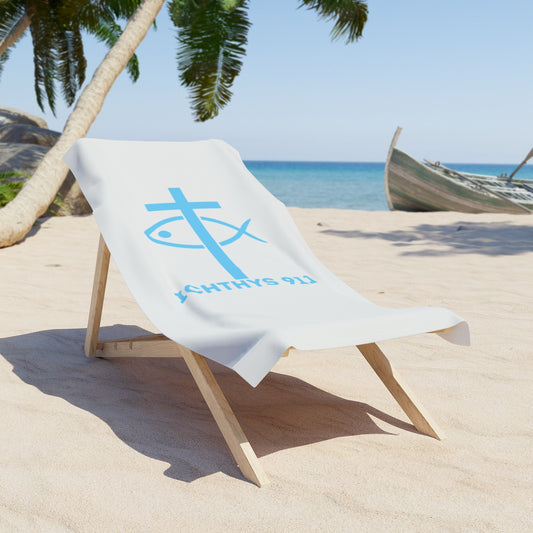 ICTHYS 911 Beach Towel - Faith-Inspired Soft Cotton Towel for Summer Relaxation & Celebrations