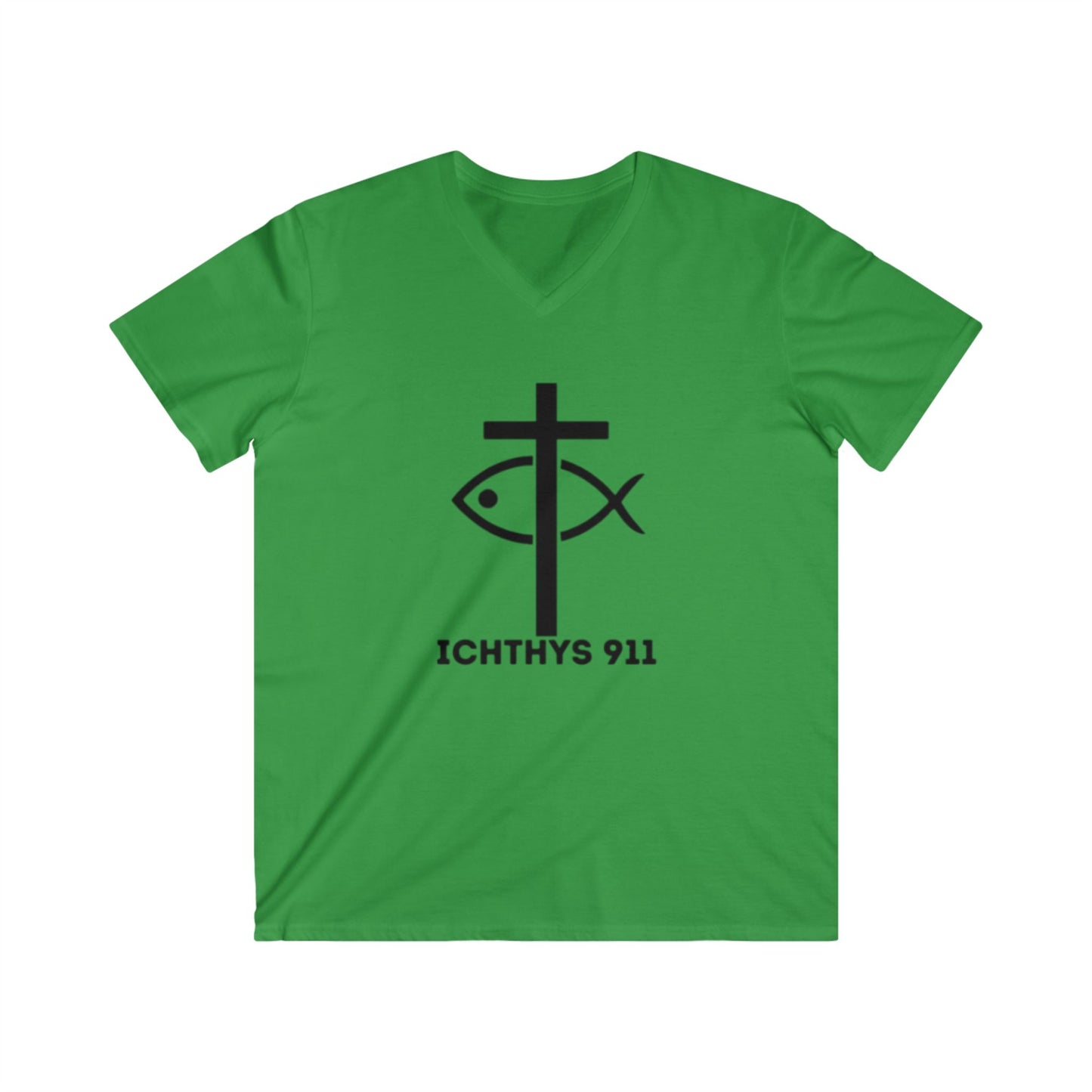 Authentic Round Collection - Men's Fitted V-Neck Short Sleeve T - Shirt - Faith-Inspired - Christian Faith - Black Font-  ICHTHYS 911