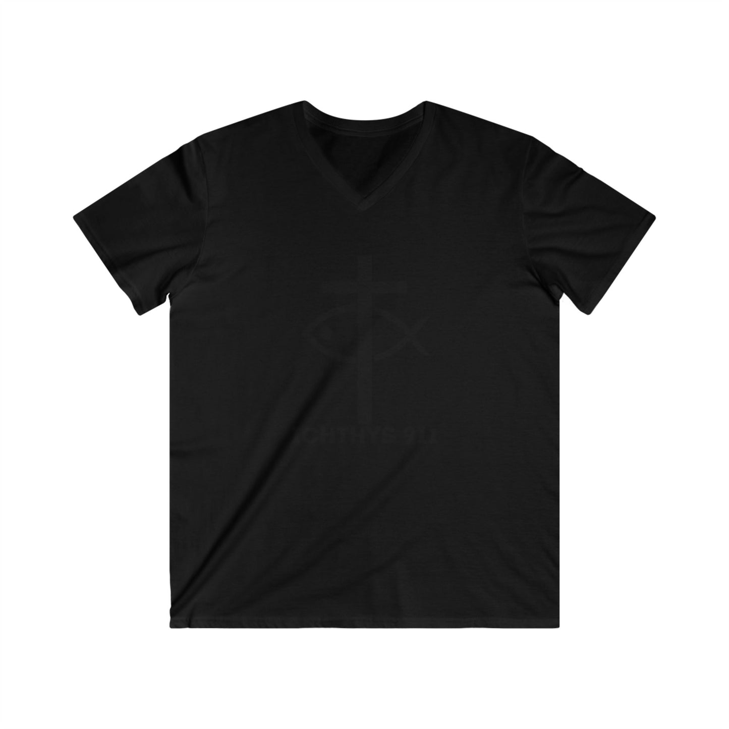 Authentic Round Collection - Men's Fitted V-Neck Short Sleeve T - Shirt - Faith-Inspired - Christian Faith - Black Font-  ICHTHYS 911