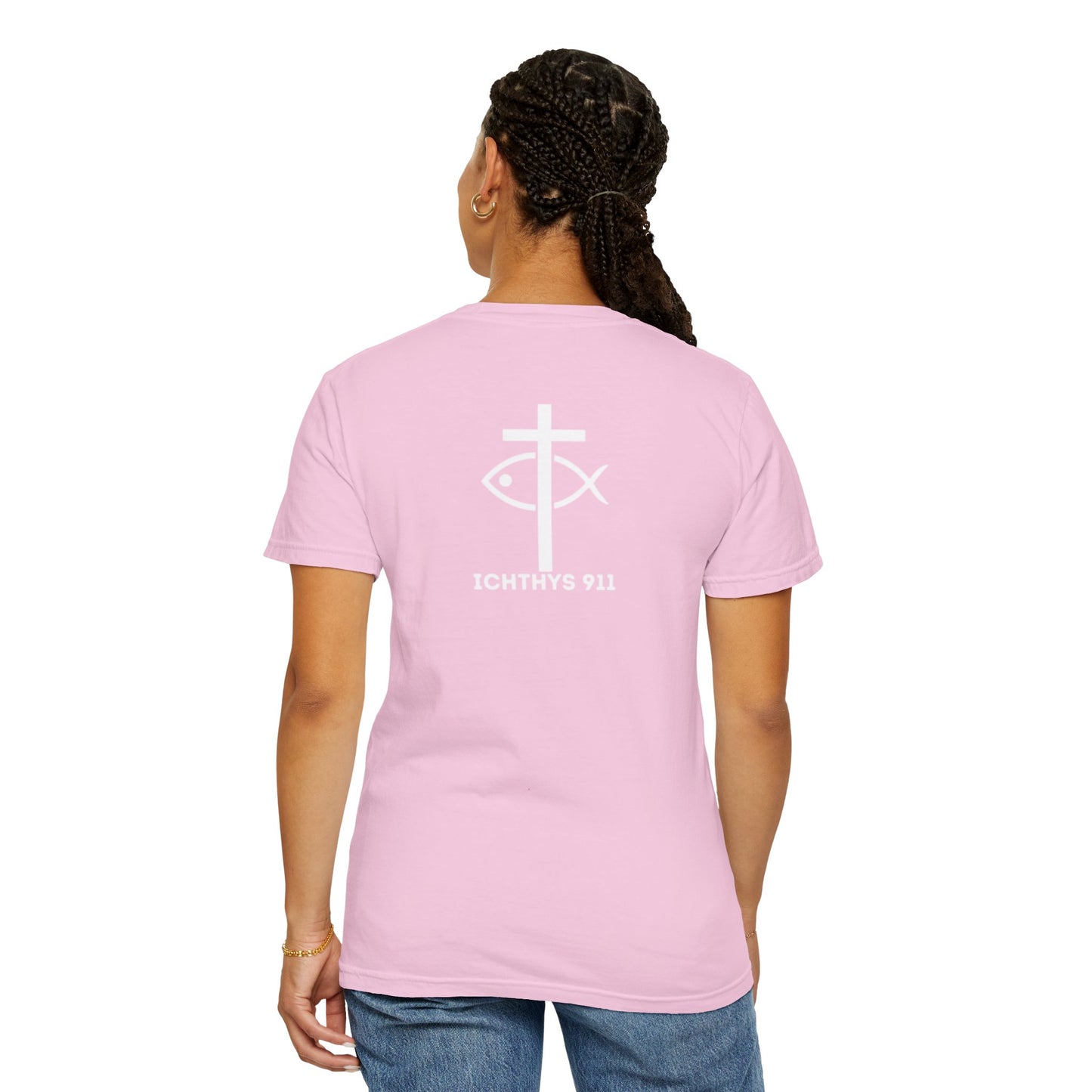 ICHTHYS 911 Badge Collection - White Font - Unisex  Garment Dyed T-Shirt - 100% US Cotton - Men T-Shirt - Women T-Shirt - Christian Graphic Tee - Gym - T - Christian Faith - Jesus Wear - White Font