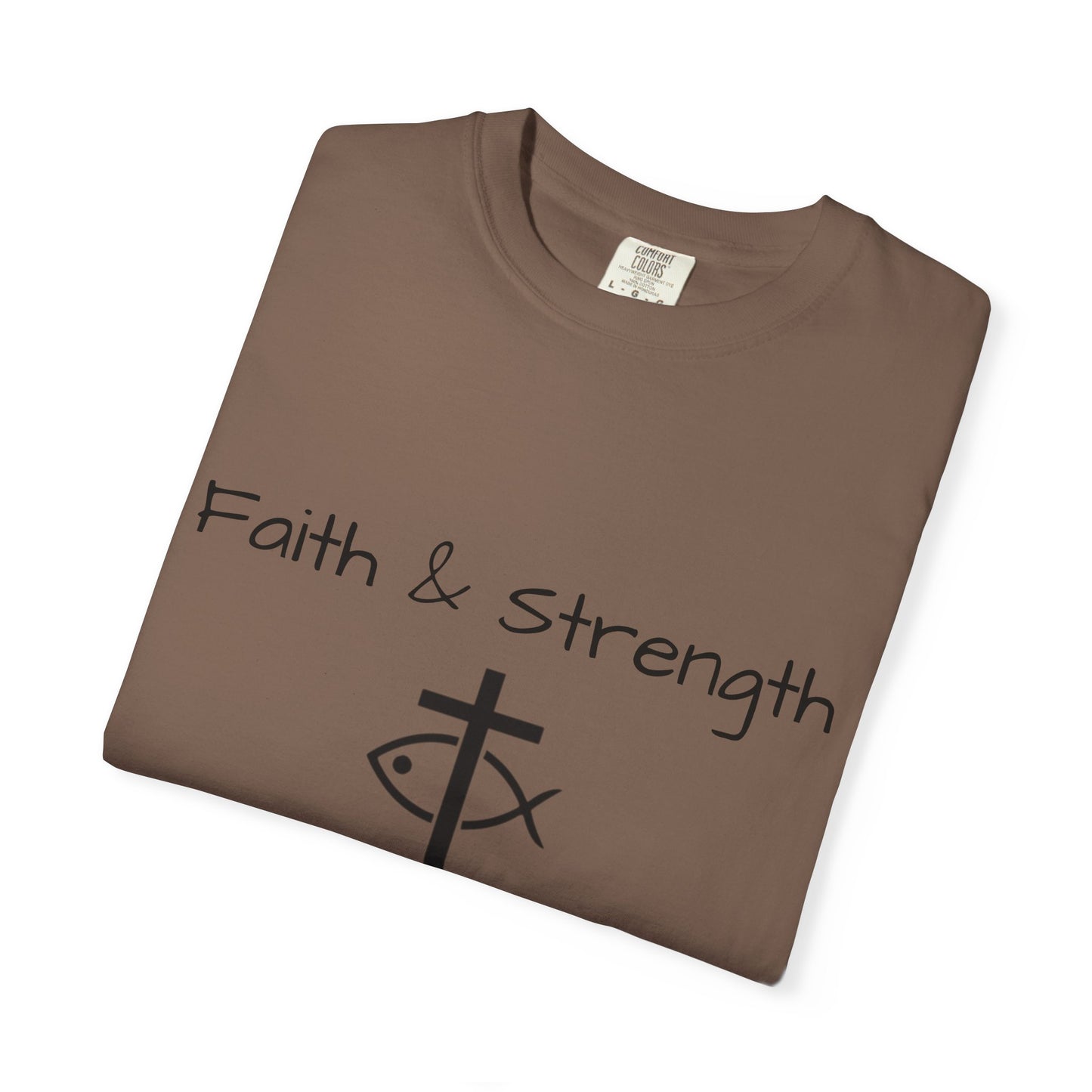 ICHTHYS 911 "Faith & Strength" Reverse - Black Font - Unisex Garment -Dyed Tee - 100% US Cotton - Men T-Shirt - Women T-Shirt - Inspirational Christian Shirt - Very Good Quality and Feel