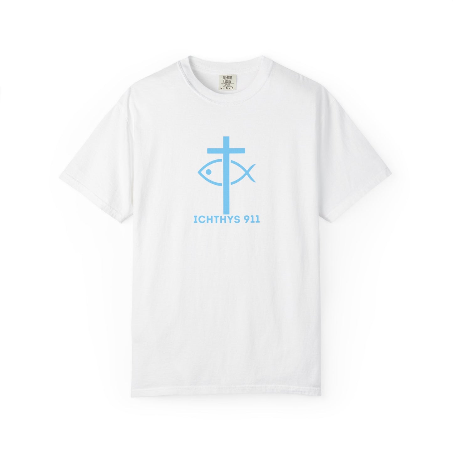 Jesus Christ Son of God Savior - Blue Font - Unisex Garment Dyed T- Shirt - Men T-Shirt - Women T-Shirt - Christian Streetwear T-Shirt – Jesus Gym & Faith Fashion - ICHTHYS 911
