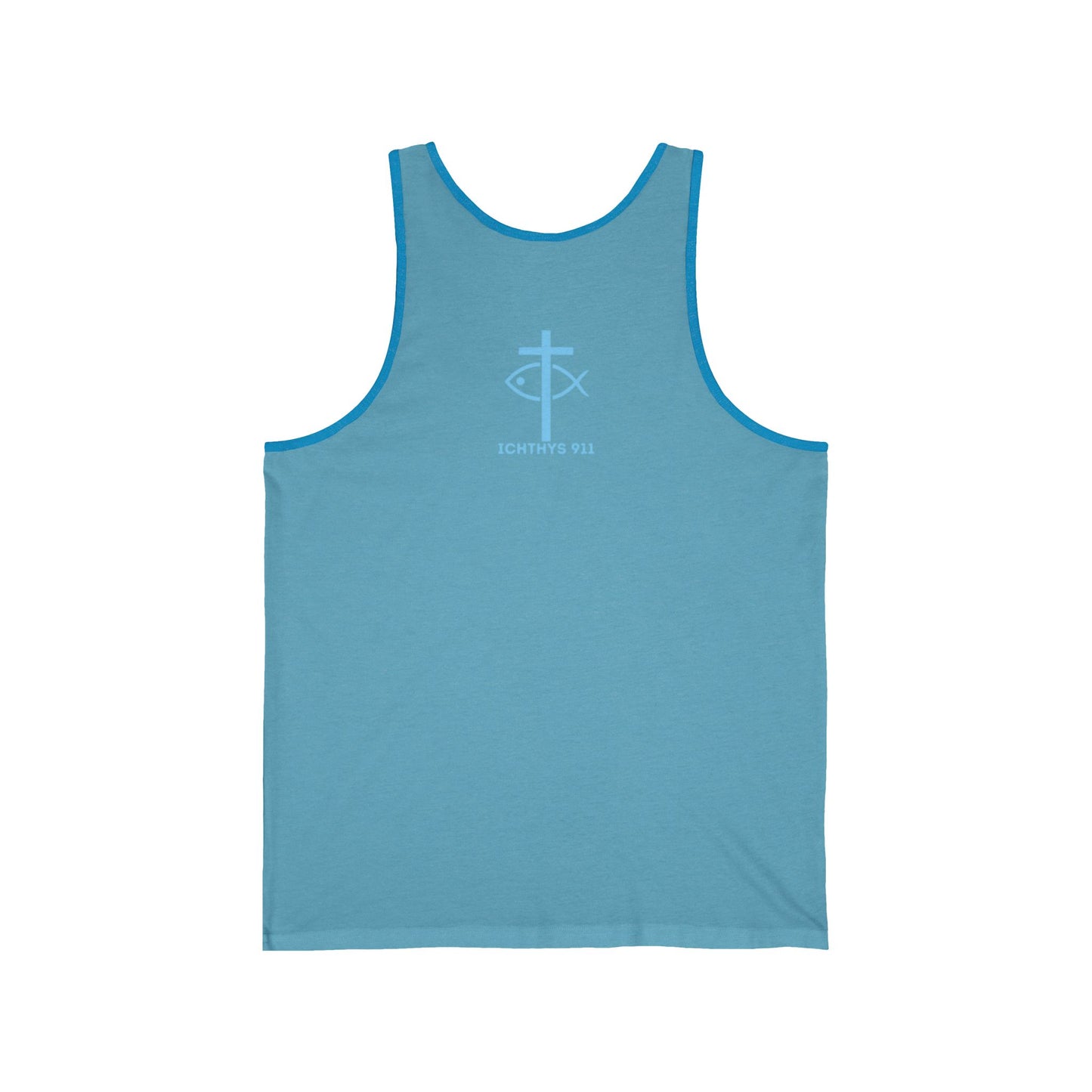 ICHTHYS 911 - Blue Font -"Iēsous Christos, Theou Yios, Sōtēr" Reverse Design - Unisex - Men Tank - Women -Tank Top - Unisex Tank Top - Christian Symbol Graphic Tee