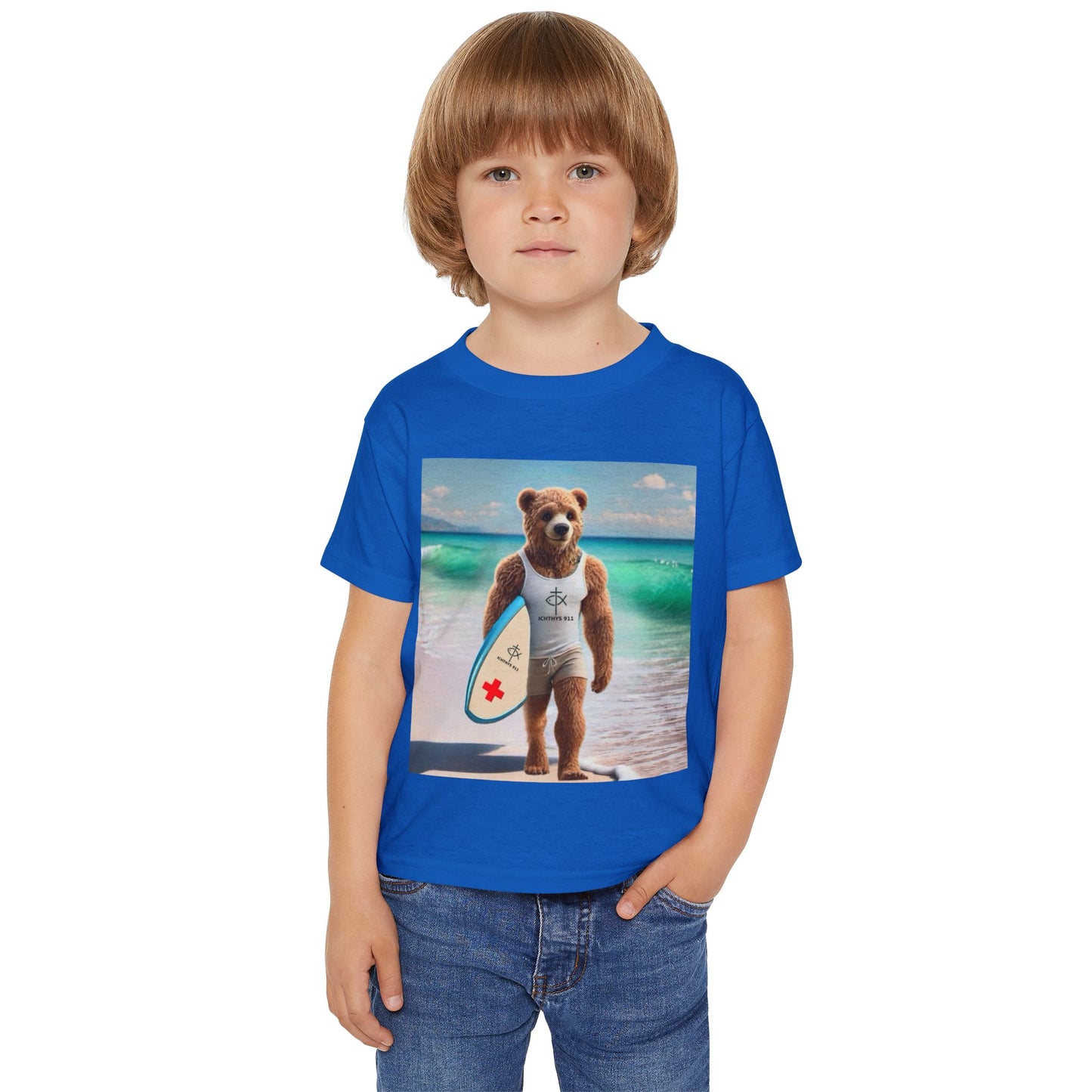 ICHTHYS 911 "Surf Bear" - Toddler T-Shirt - Cool Summer Tee - Match Mom and Dad For Vacation - Family T-Shirt
