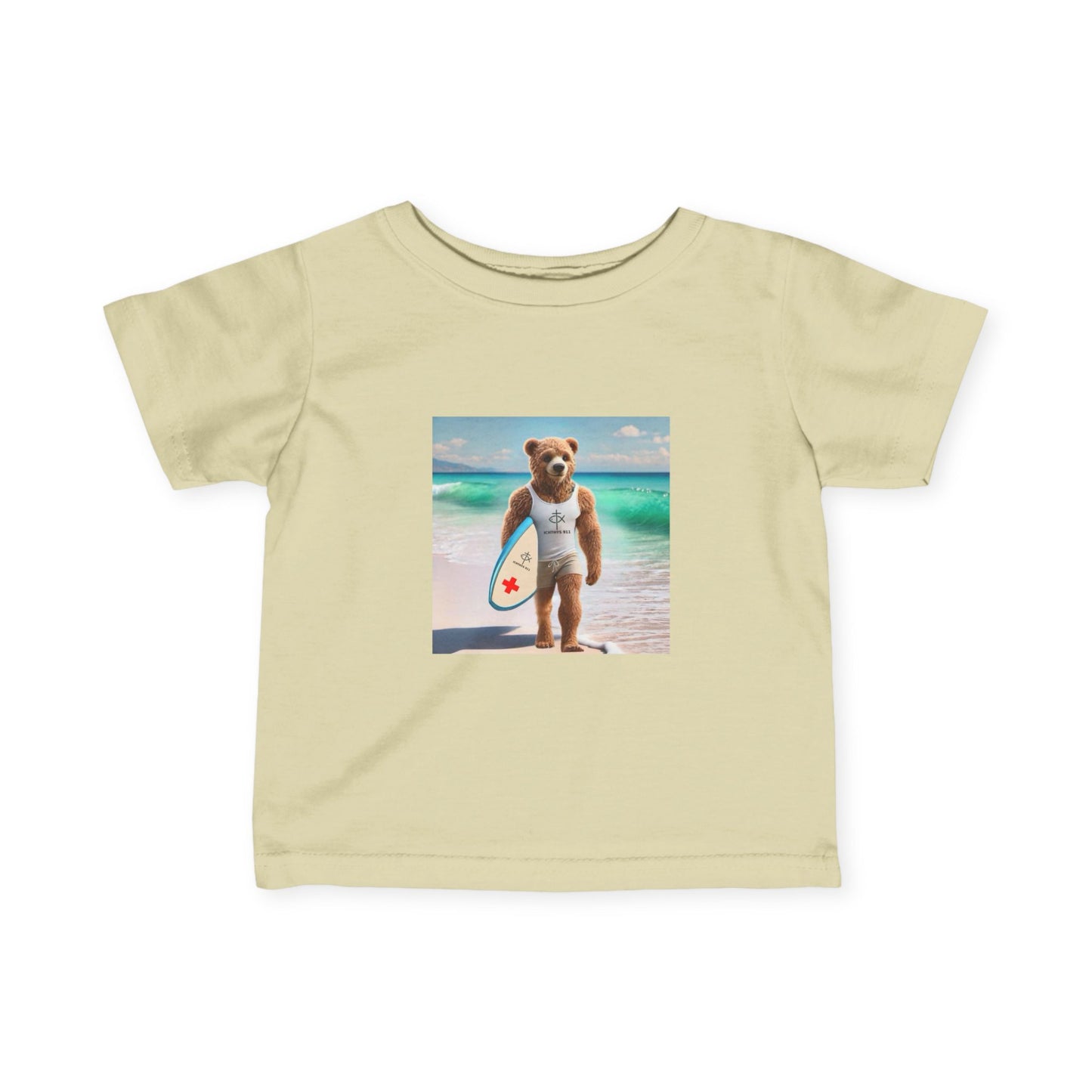 ICHTHYS 911 "Surf Bear" - Cute Surf Bear Infant Tee - Perfect for Beach Days & Summer Fun - Family Matching Shirts - See All Sizes - Adult to Infant-