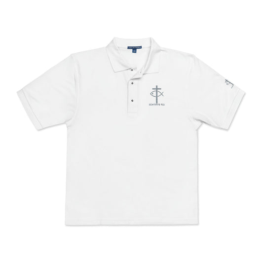 ICHTHYS 911 - Blue Font - "Iēsous Christos, Theou Yios, Sōtēr" - Stylish Unisex Polo Shirt with Elegant Embroidery | Perfect for Casual Outings and Event- Women - Men