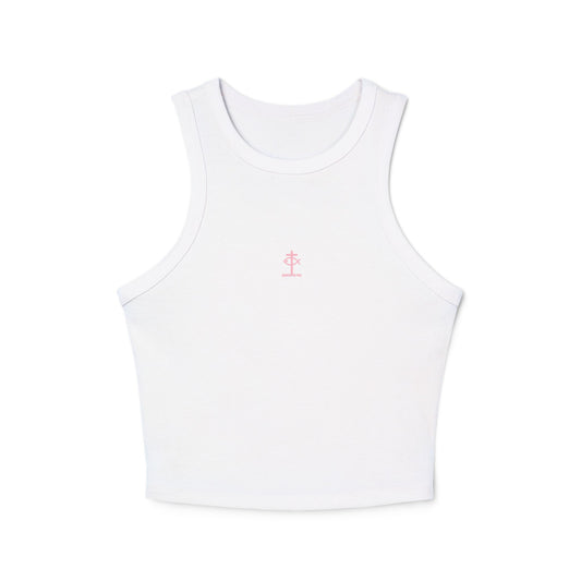 ICHTHYS 911 - Pink & Black Font "Iēsous Christos, Theou Yios, Sōtēr" - Faith-Inspired Women's Micro Rib Racer Tank Top - Cute Jesus Christ Design - Women Tank - Christian - Work Out